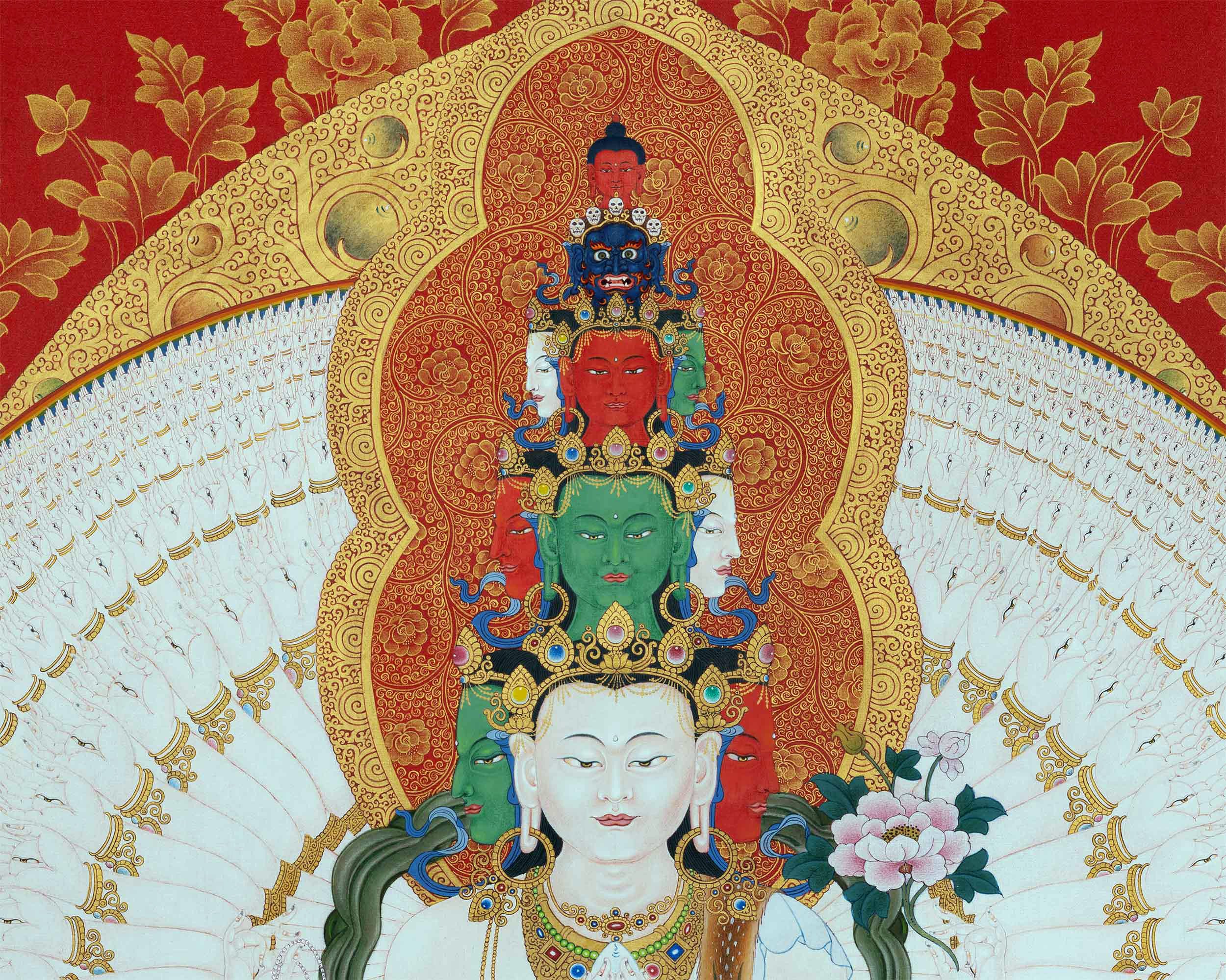1000 Armed Chenrezig Thangka | Handpainted Buddhist Artwork