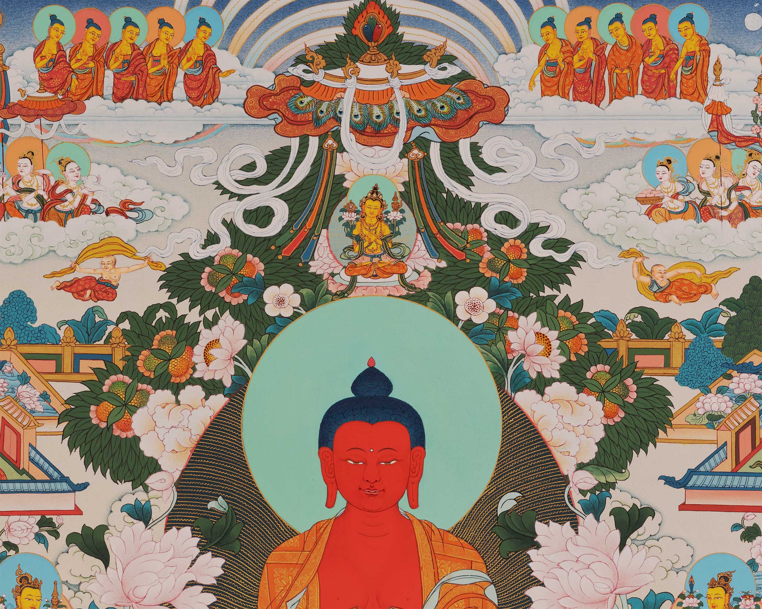 Amitabha Buddha Thangka Singham | Karma Gadri Style Thangka