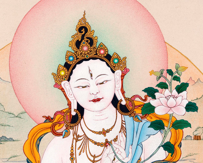 White Tara With Amitabha Buddha Painting | Bodhisattva Art Of Long Life