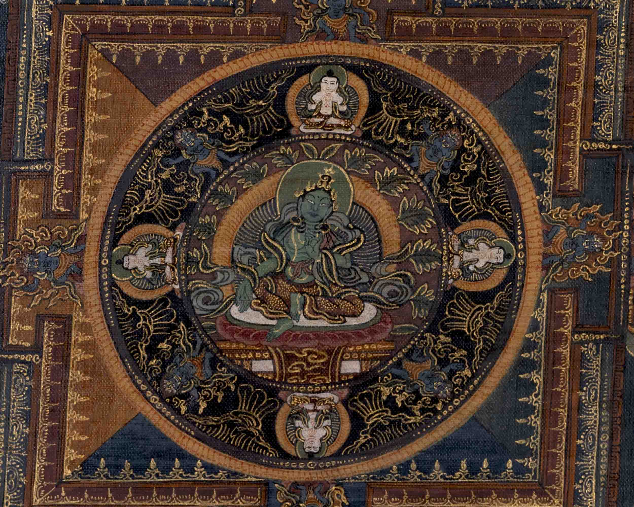 Green Tara Mandala Thangka | Traditional Tibetan Painting | Wall Decors