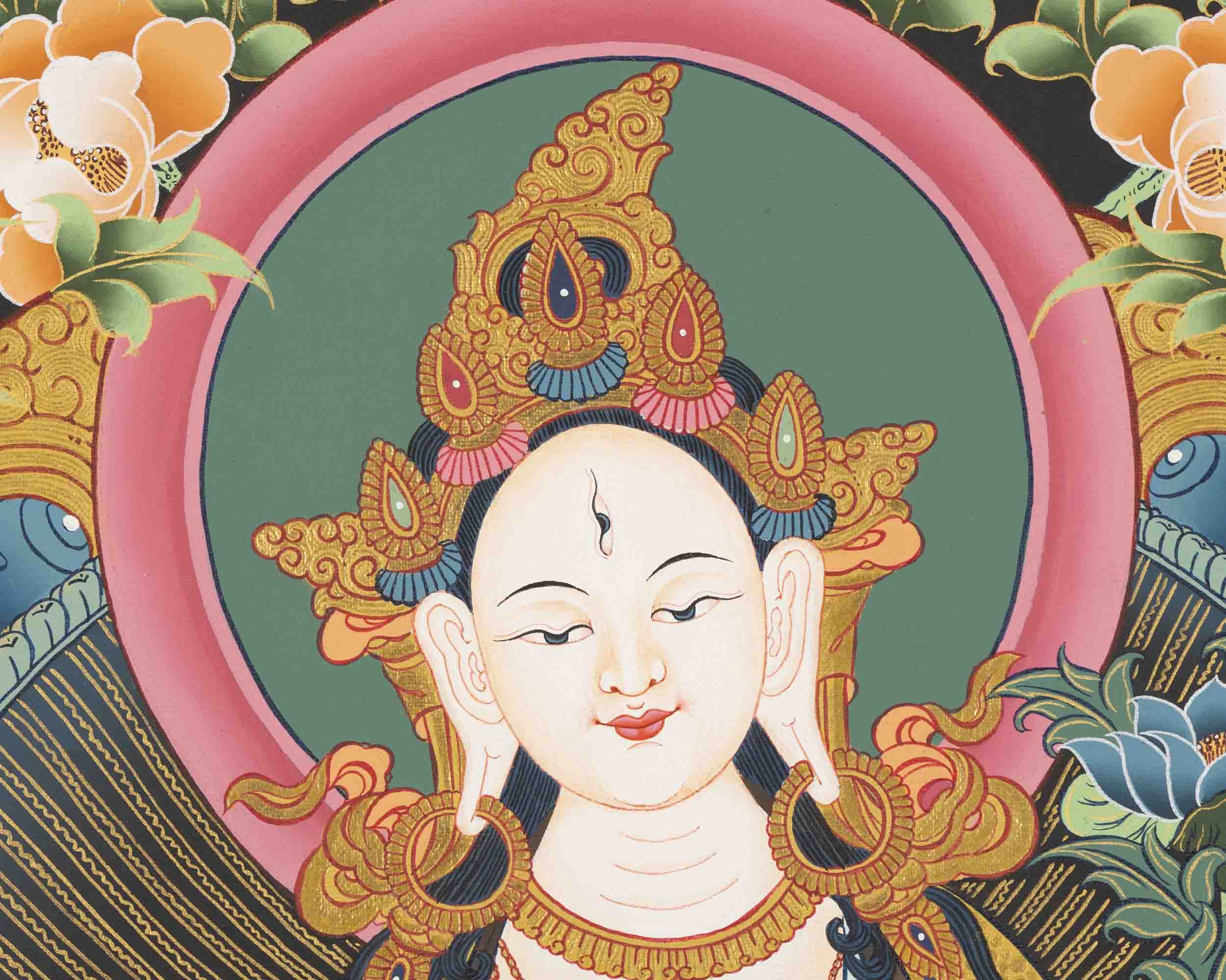 White Tara Thangka | Female Bodhisattva Art | Religious Wall Decors