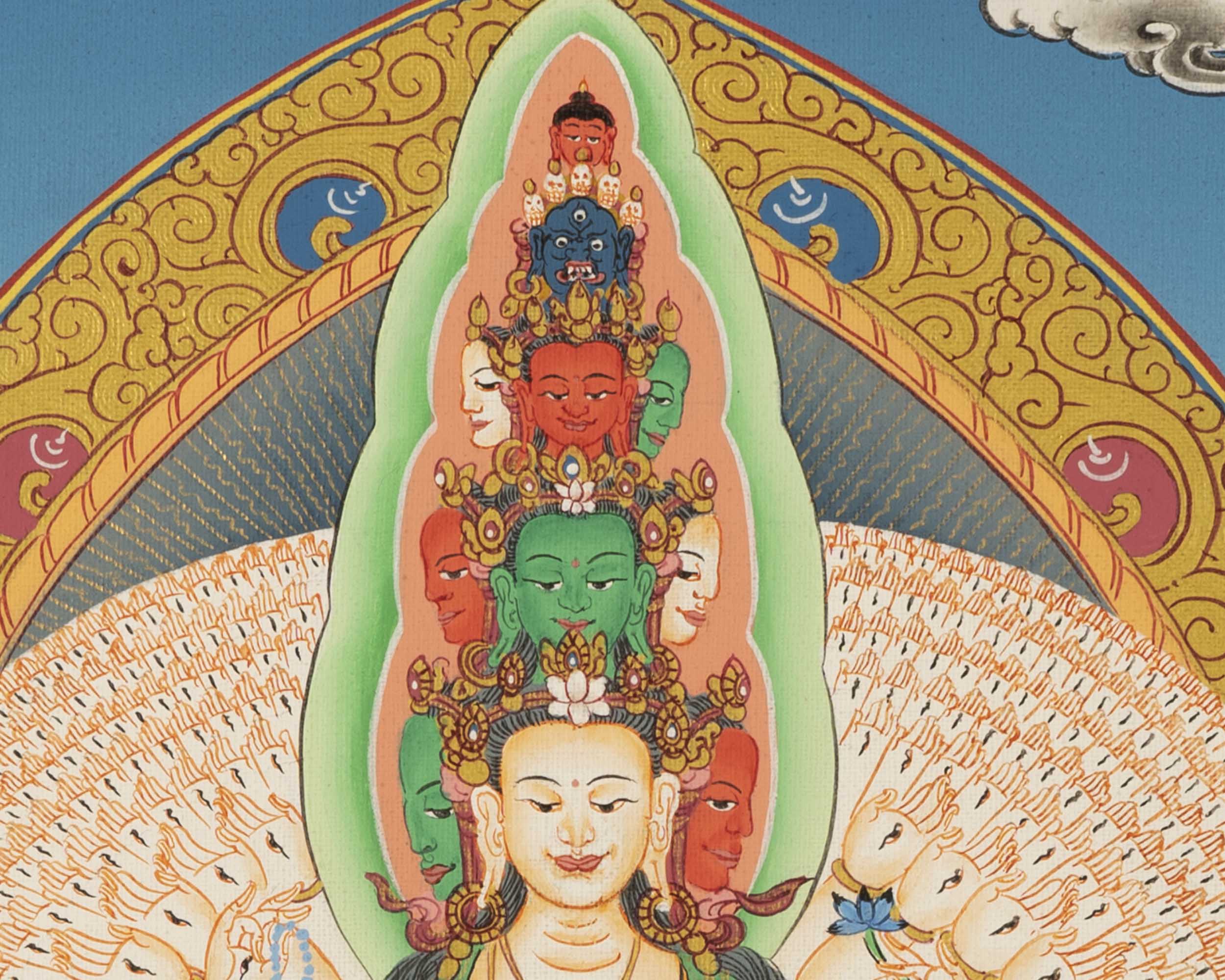 1000 Armed Avalokiteshvara Thangka | Traditional Tibetan Buddhist Painting