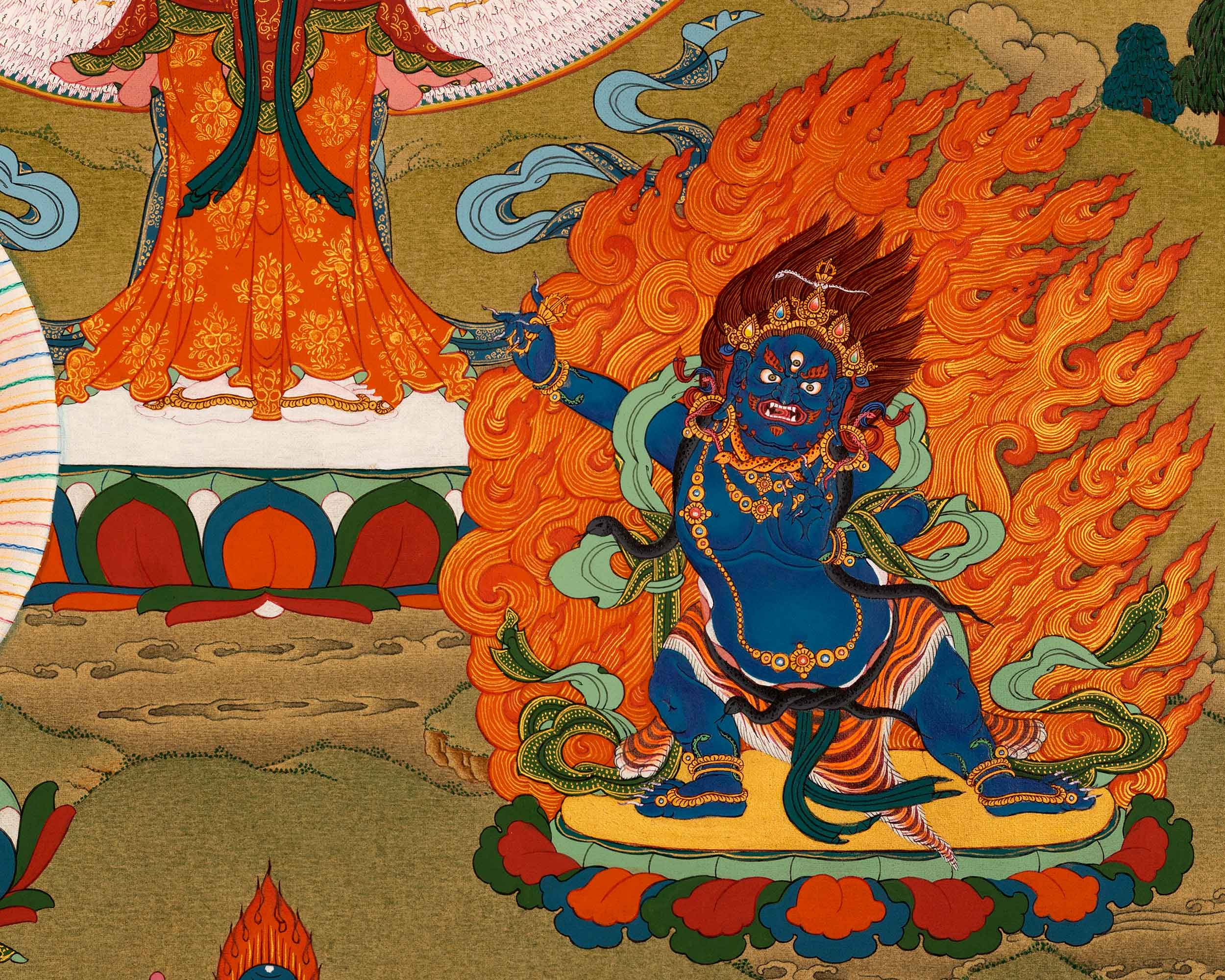 Traditional Chenrezig Avalokiteshvara Thangka | 1000 Armed Chenreizg with Manjushri and Vajrapani