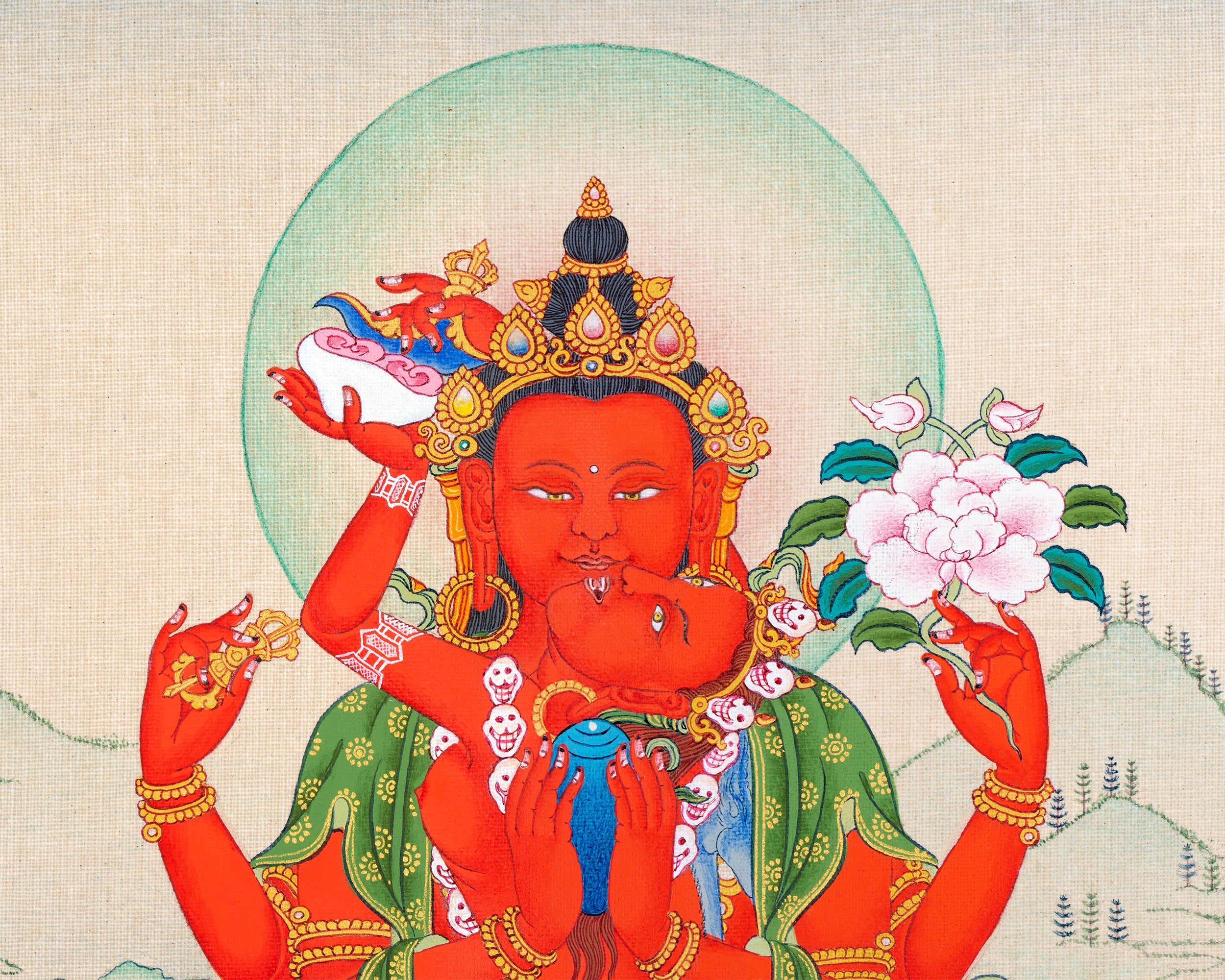 Red Chenrezig Thangka | Gyalwa Gyatso | Meditational Deity | Karma Kagyu Lineage