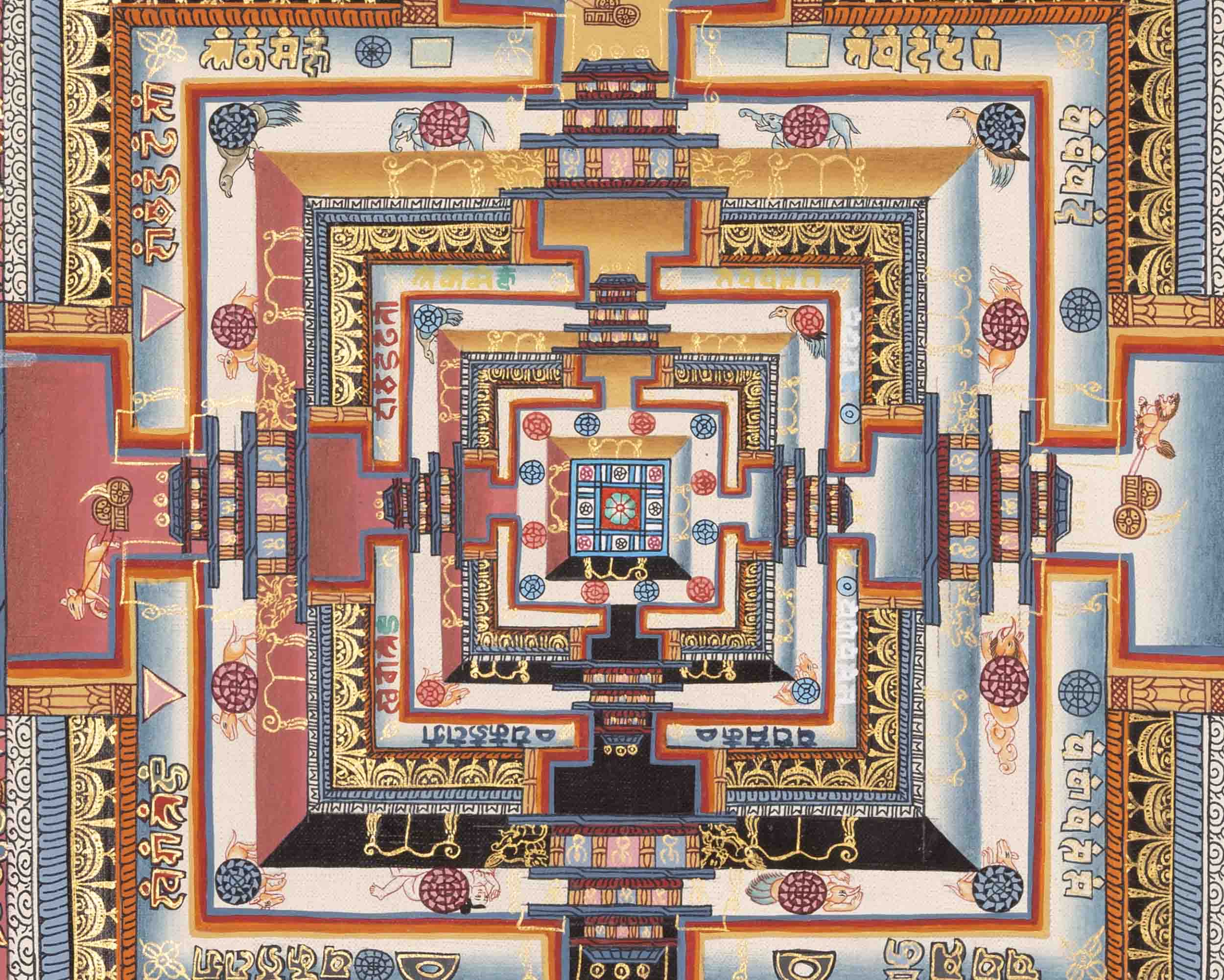 Buddhist Kalachakra Mandala | Tibetan Traditional Thangka | Wall Decors