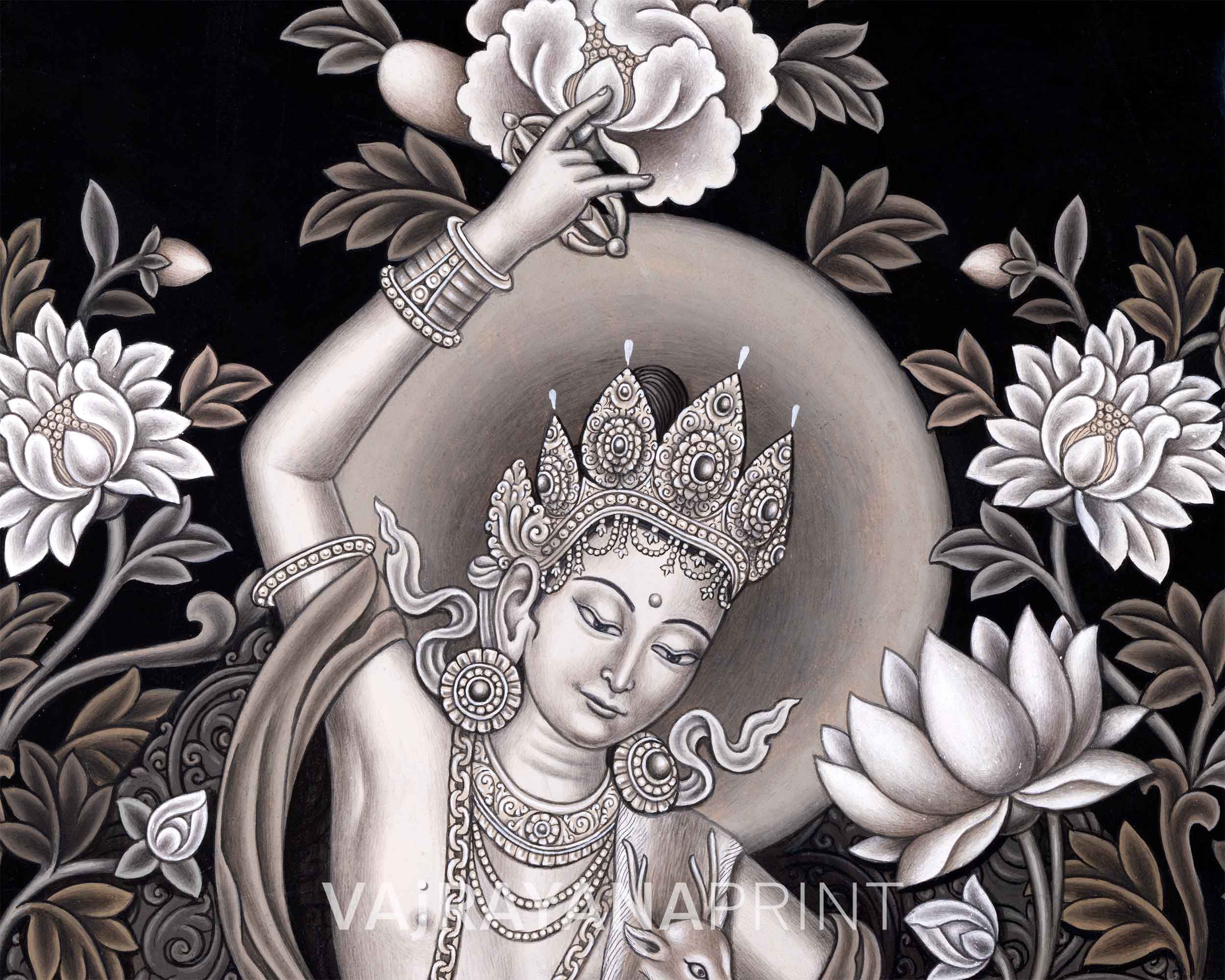 Himalayan Giclee Print For Chenrezig Meditation Practice | Traditional Nepali Pauba Painting