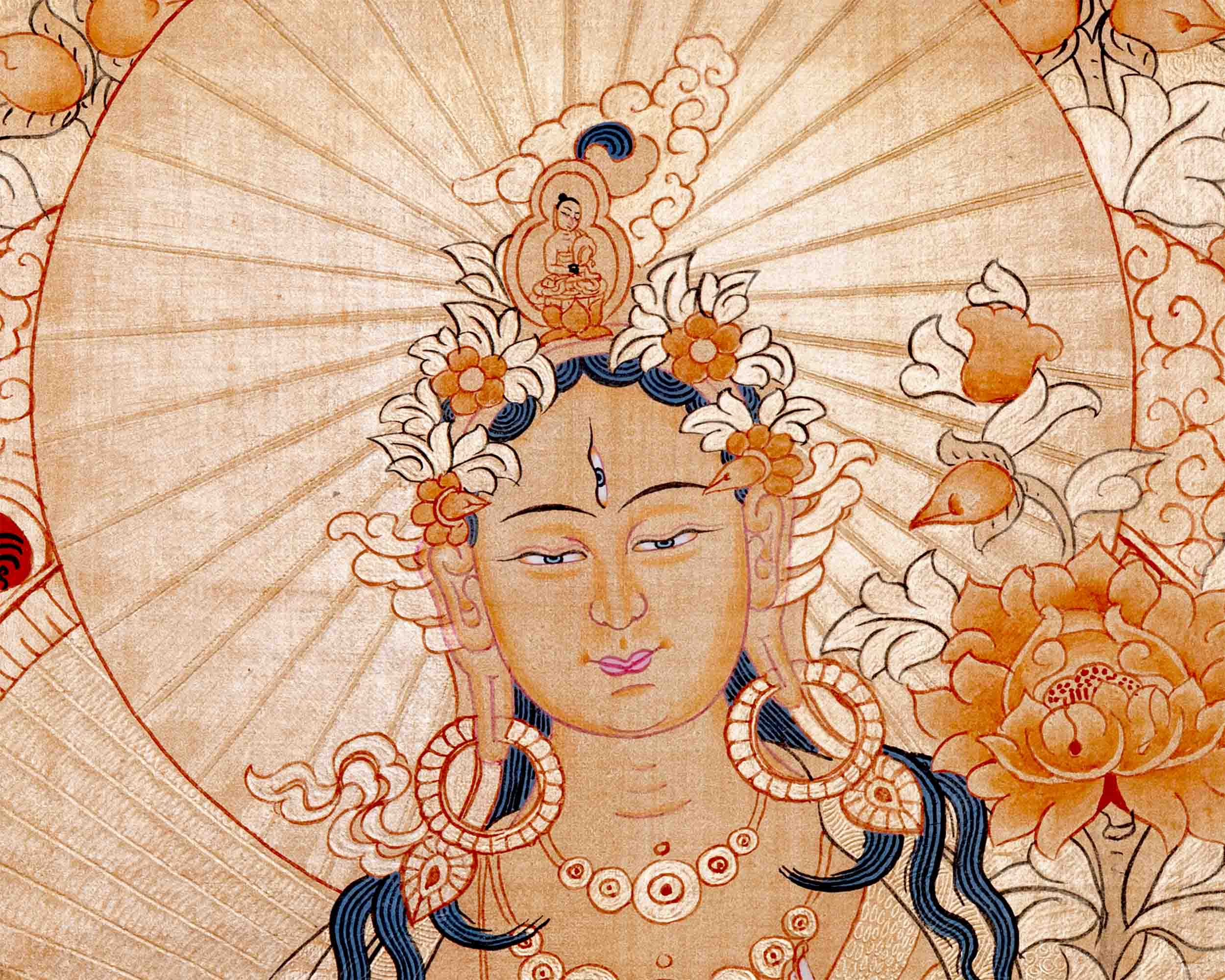 Traditional White Tara Thangka | Mother Buddha Painting with 24k Gold
