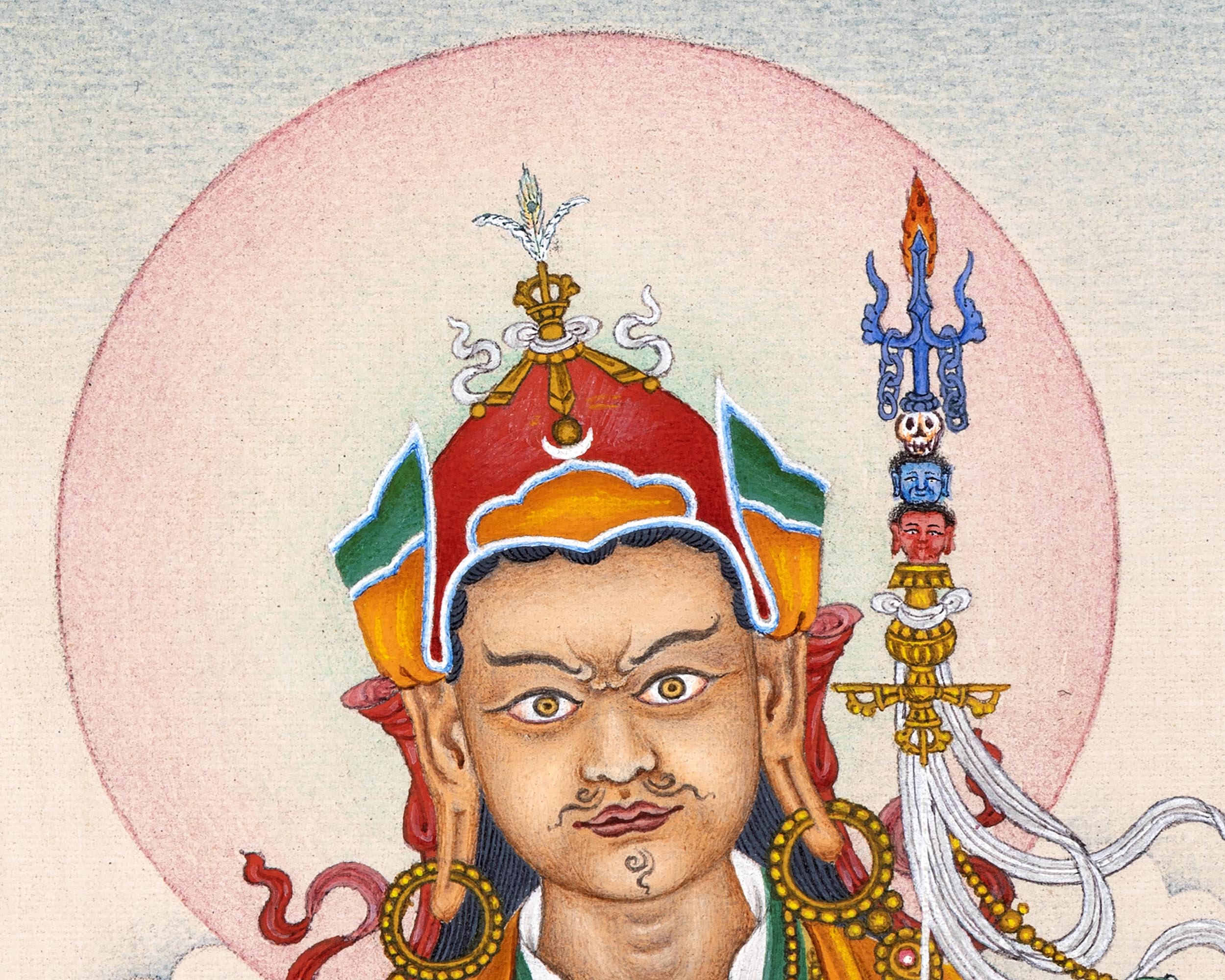 Guru Padmasambhava with Mandarva and Yeshe Tsogyal | Tibetan Thangka Painting