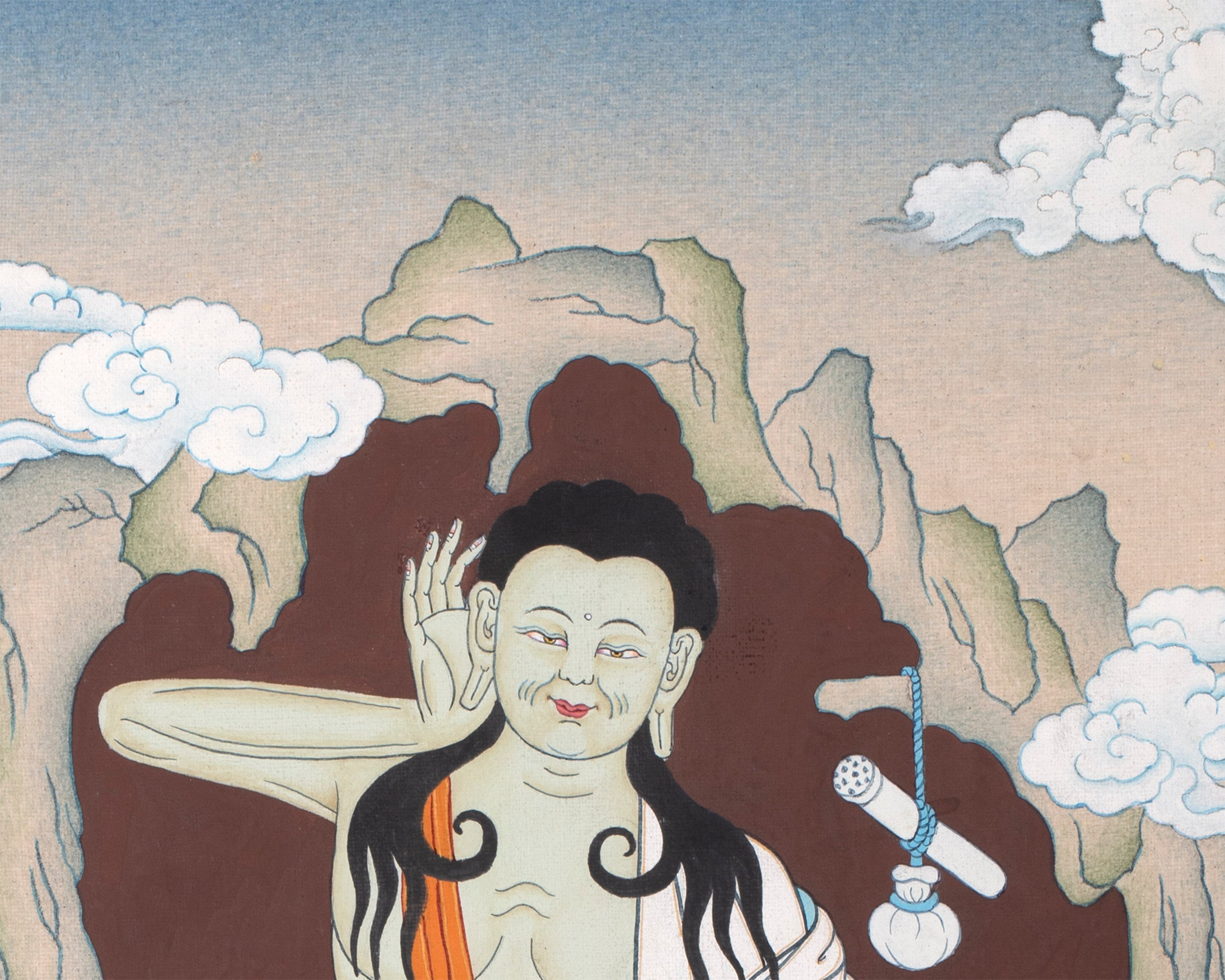 Milarepa Brocade Thangka | Tibetan Buddhist Master Art