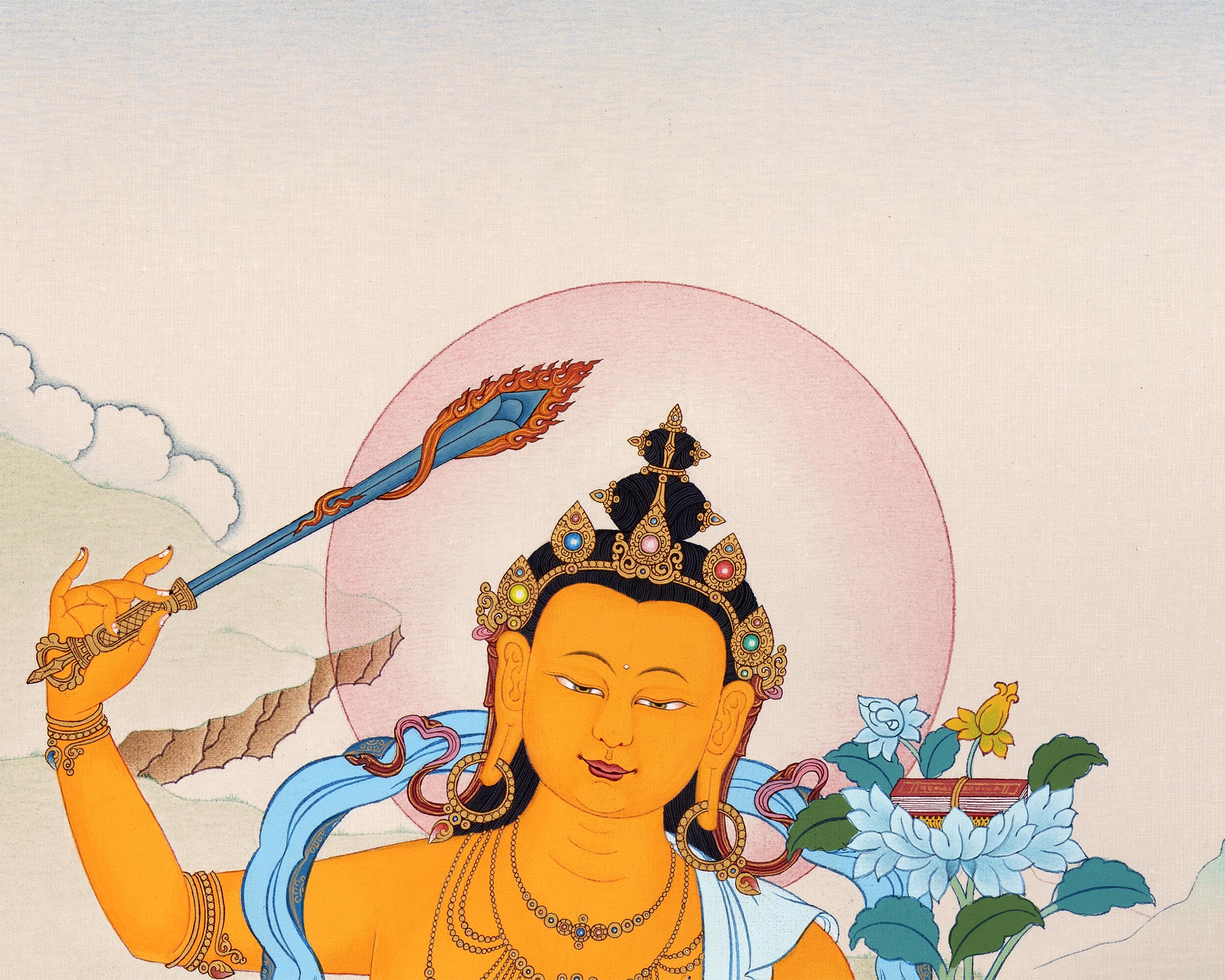 Manjushri Thangka Art | Traditional Karma Gadri Style