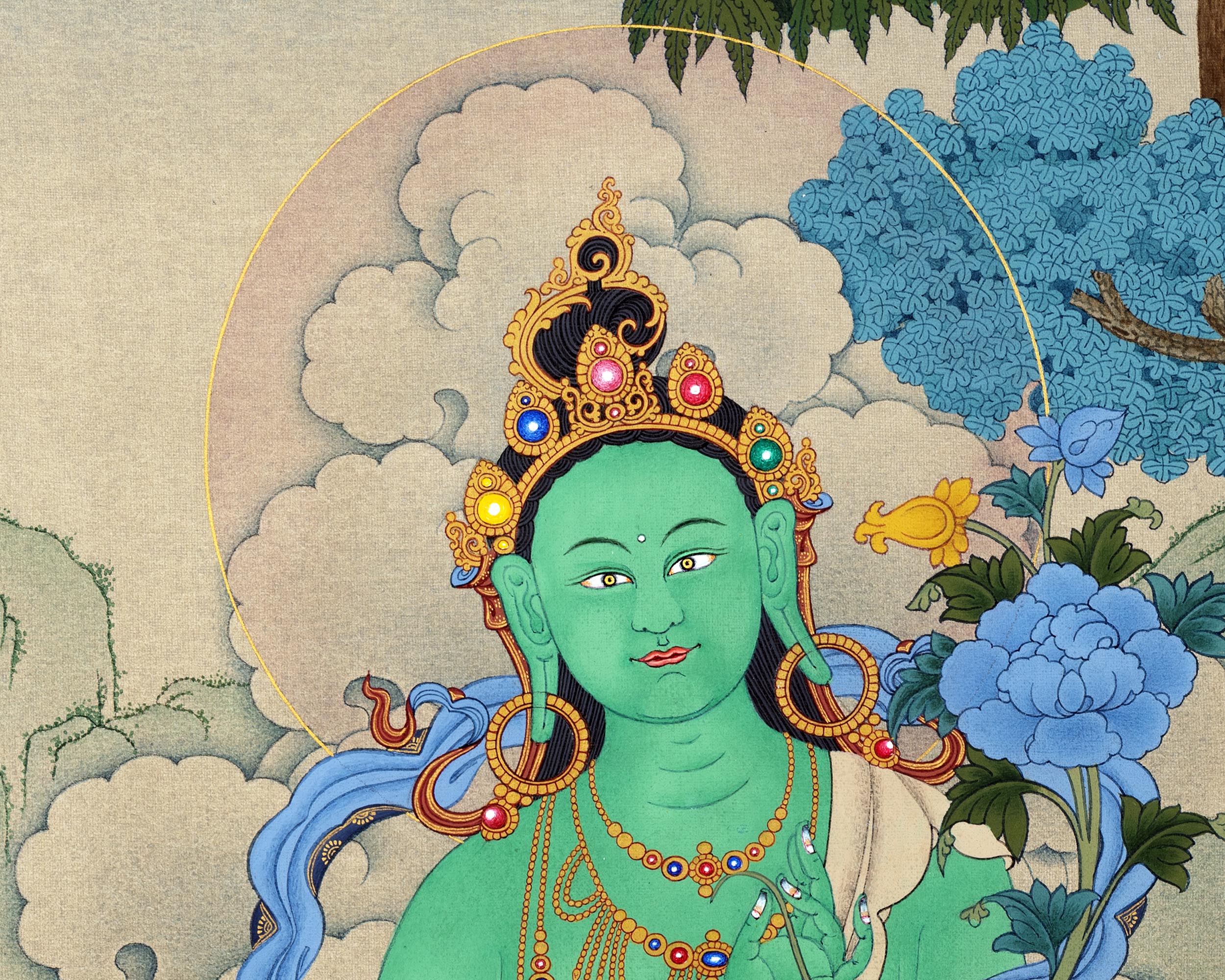 Indoor Green Tara Thangka | Mother Tara | Traditional Hand Painted Deity