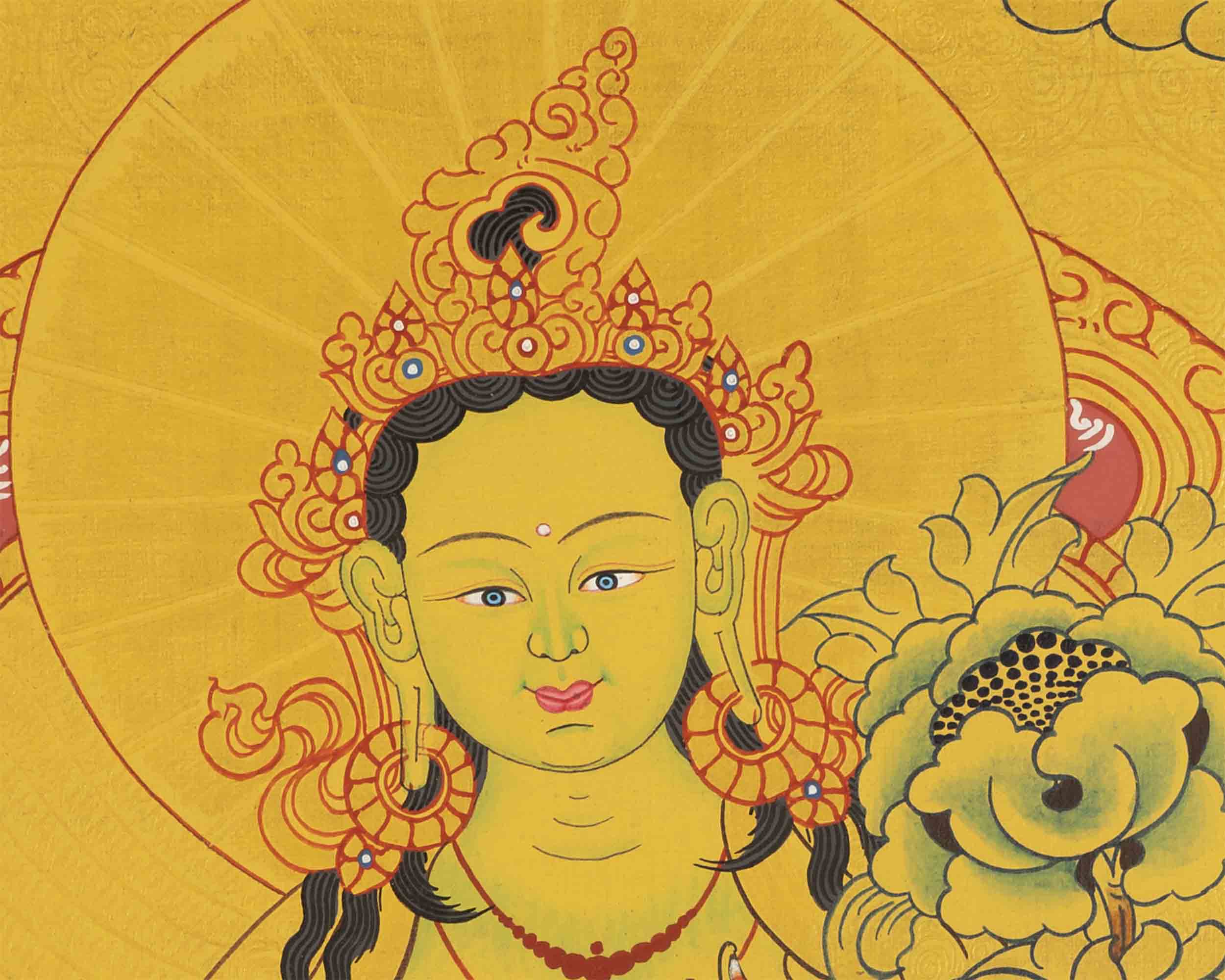 Hand-Painted Green Tara | Tibetan Wall Decor Thangka