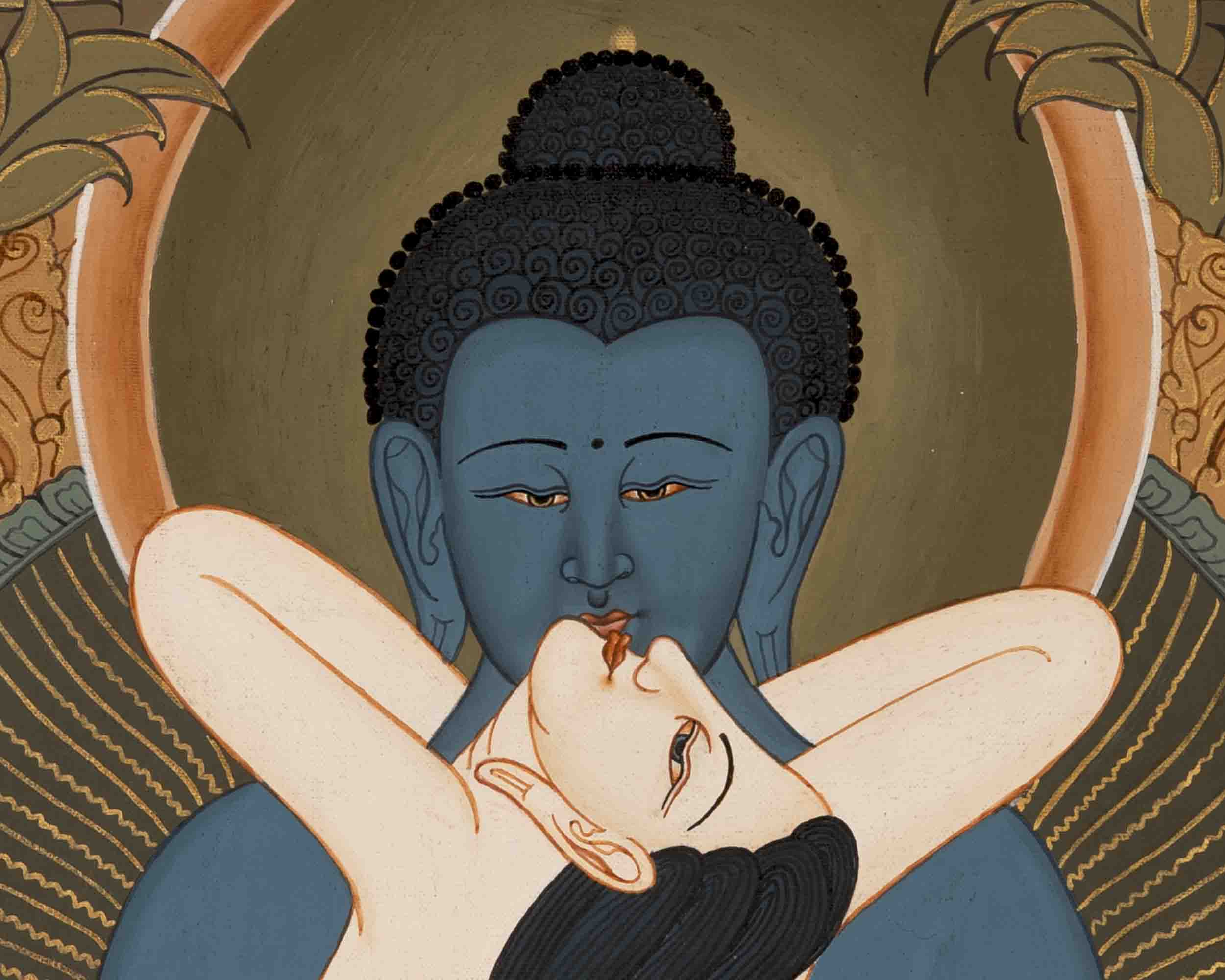 Harmony Unveiled: Samantabhadra Thangka featuring the Yab Yum Buddha in Religious Buddhist Art