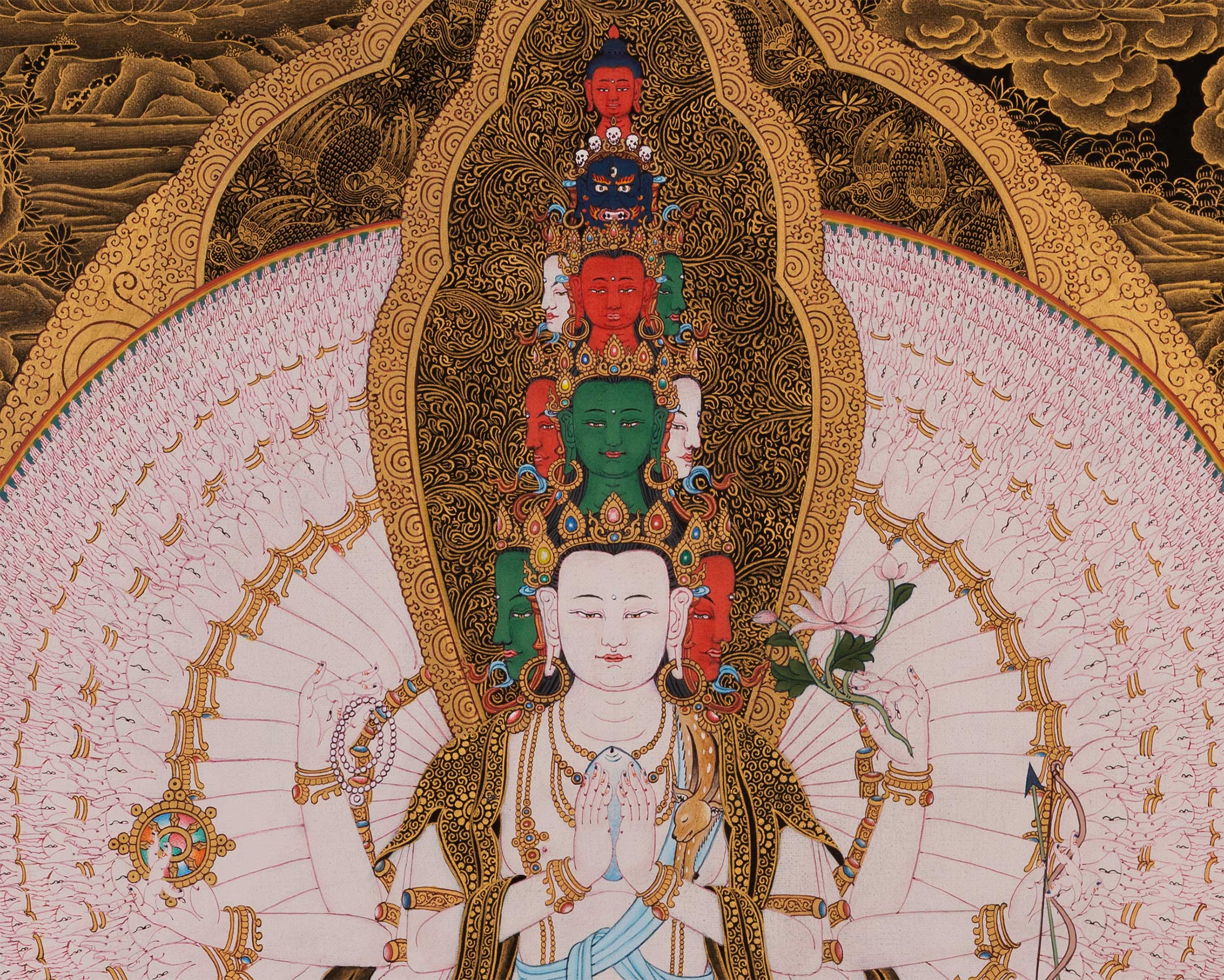 1000 Armed Chenrezig Thangka | Traditional Karma Gadri Art