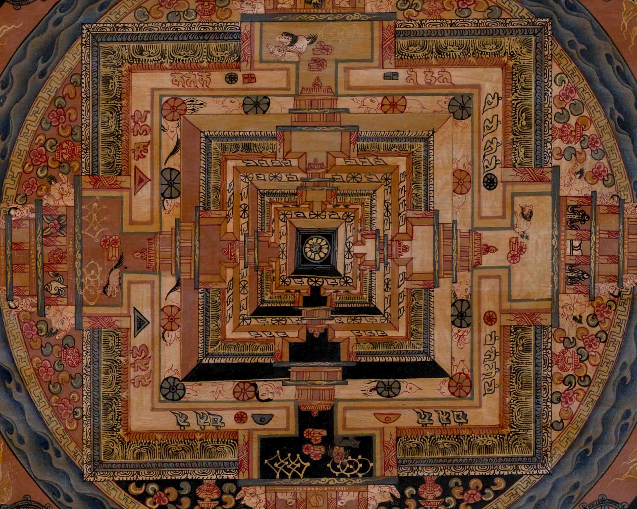 Handpainted Kalachakra Mandala | Traditional Tibetan Thangka | Wall Decors