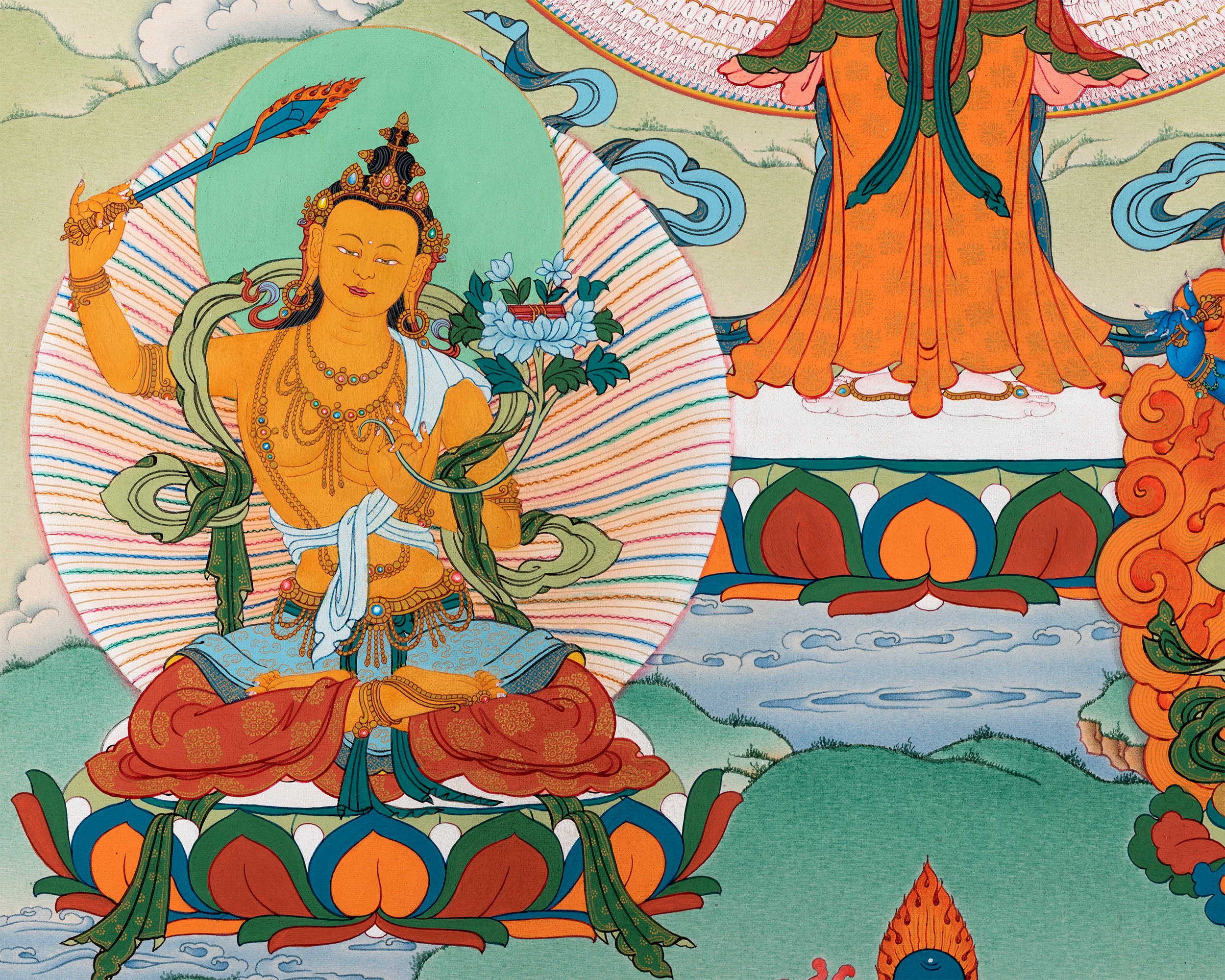1000 armed Chenrezig, Manjushri & Vajrapani, Thangka Painting