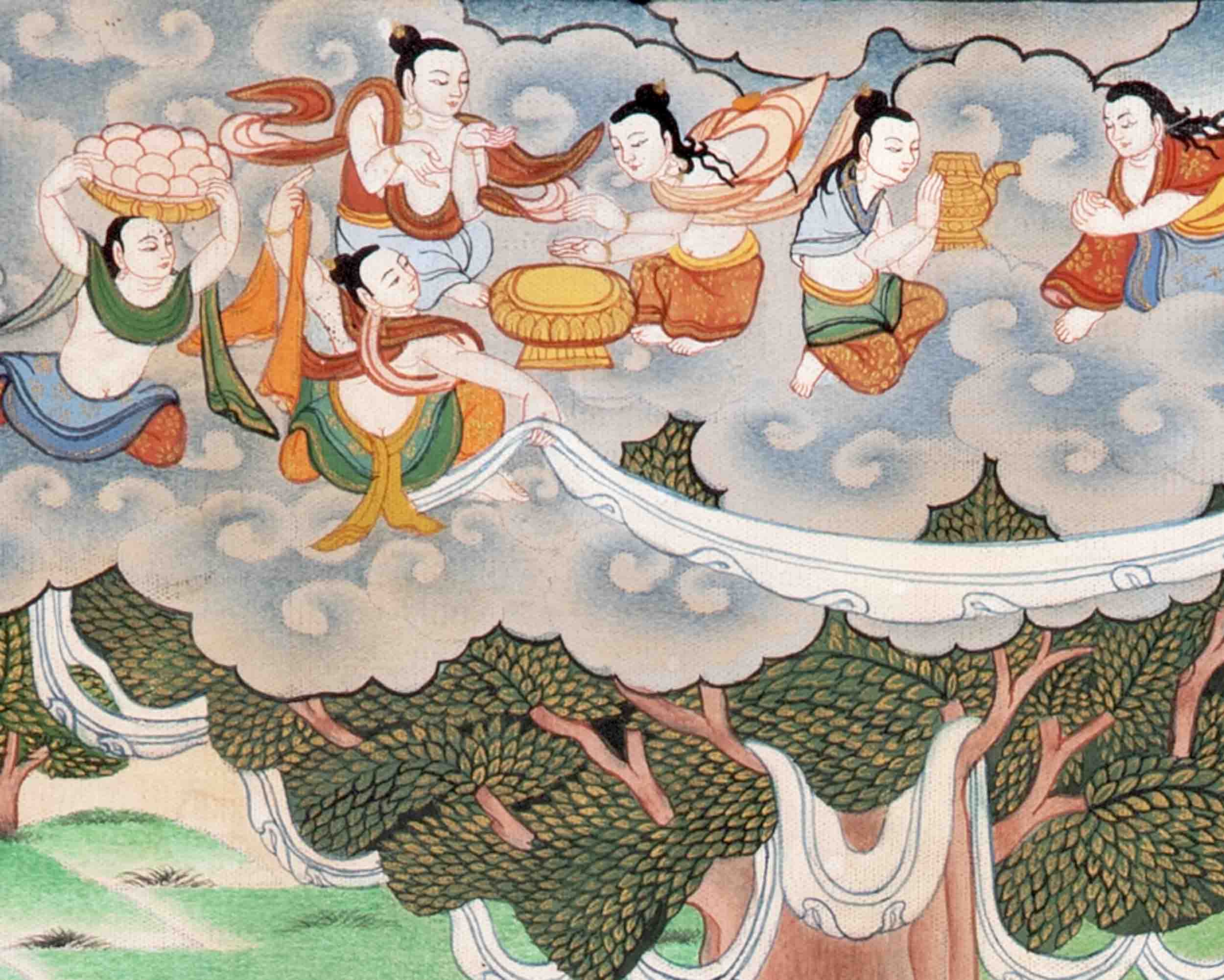 30+ Years Old Thangka With Dhaka Fabric Brocade | Wall Hanging