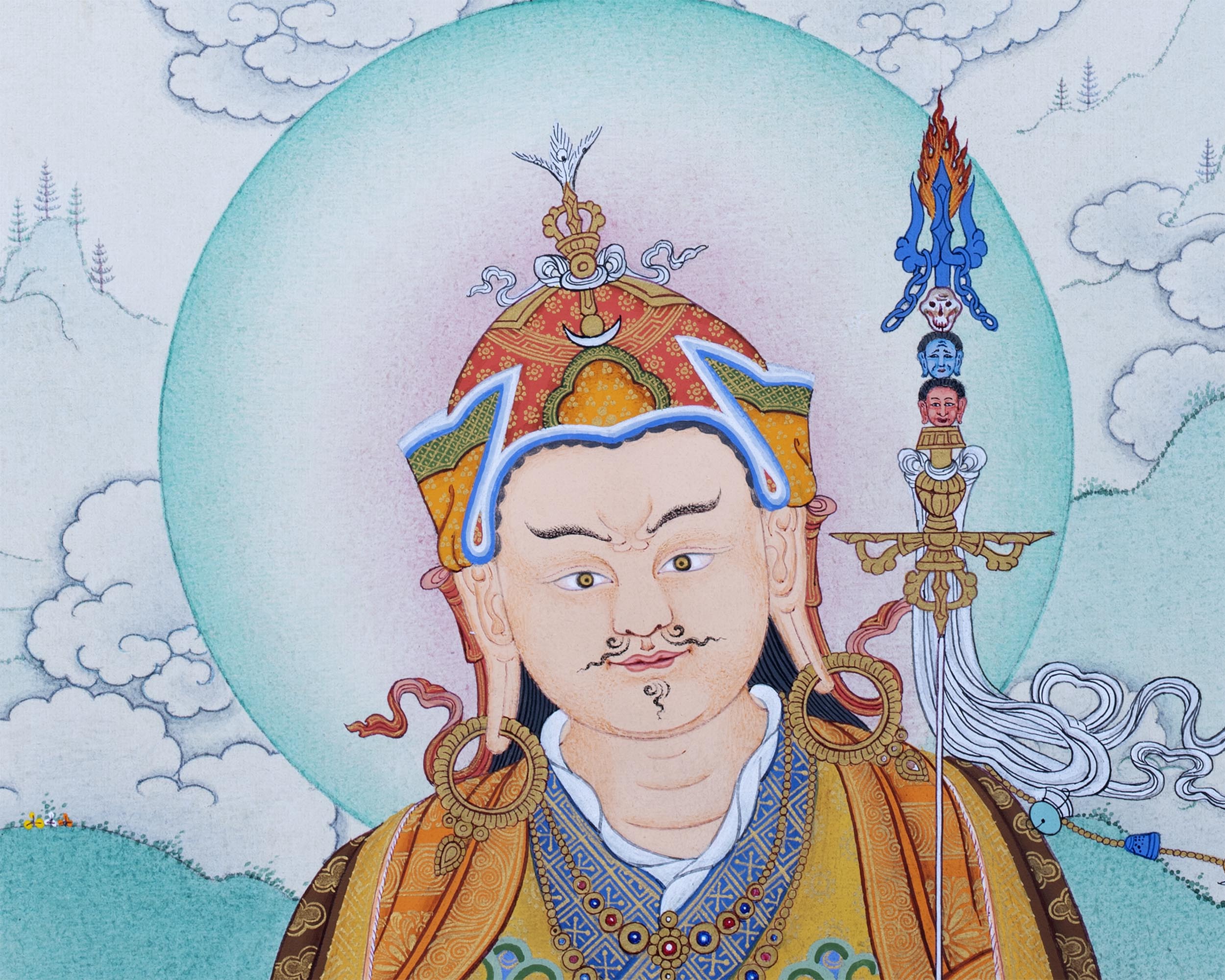 Guru Rinpoche with Chenrezig and Amitabha | Buddha Of Vajrayana | Thangka