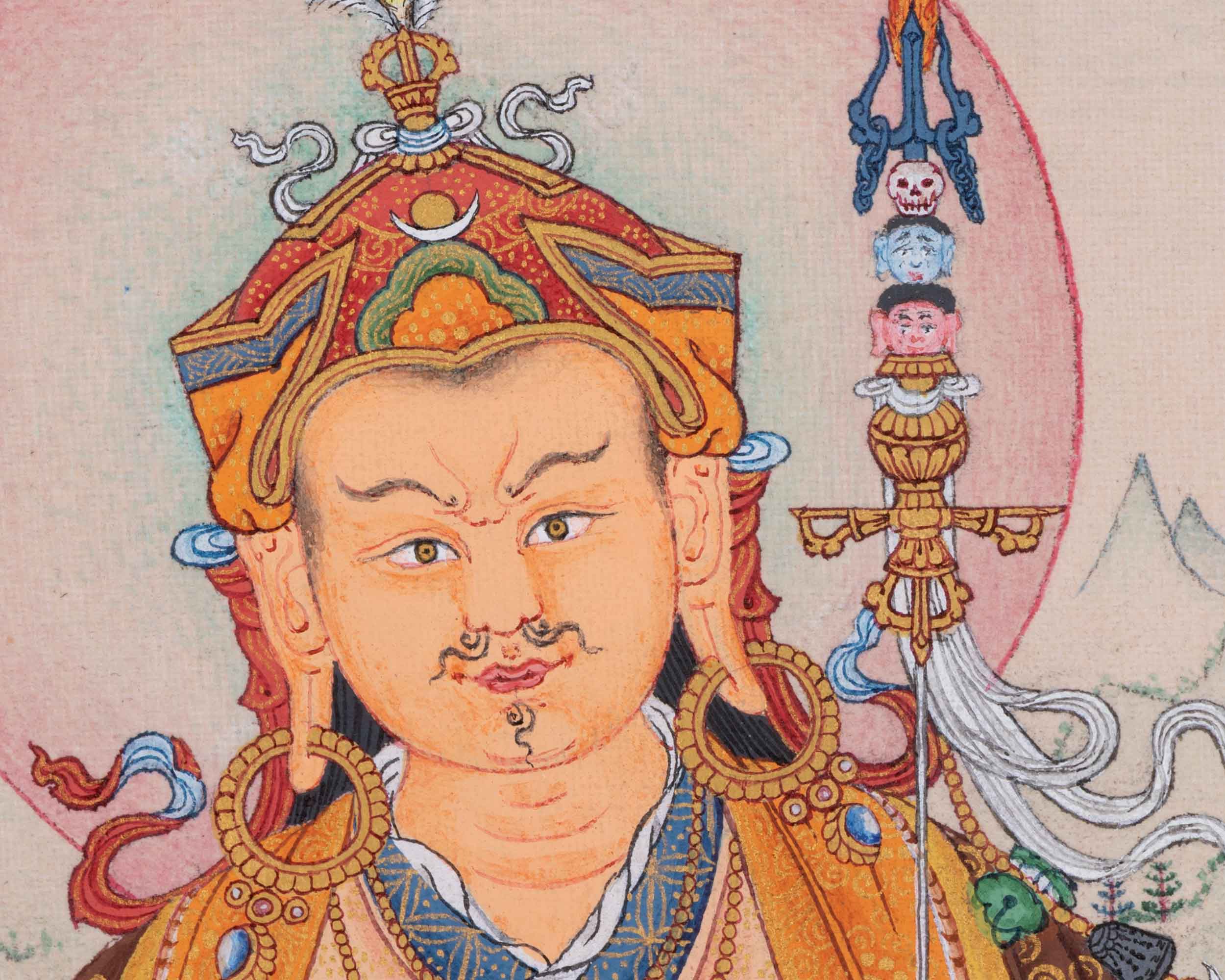 Hand Painted Thangka For Guru Rinpoche Mantra Practice | Traditional Tibetan Master Art
