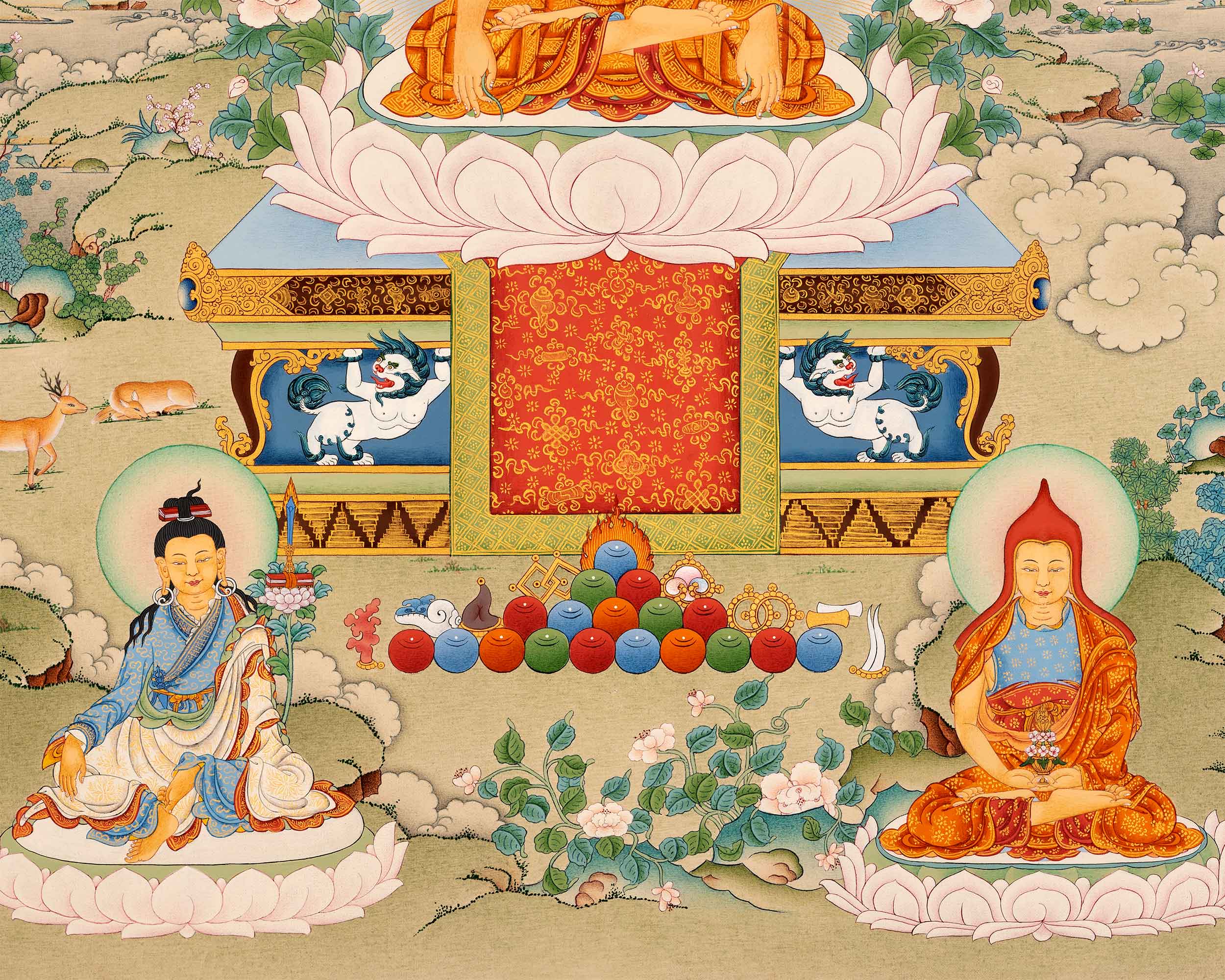 Guru Longchenpa Mantra Thangka With Jigme Lingpa and Vimalamitra | Hand-painted Buddhist Guru Art