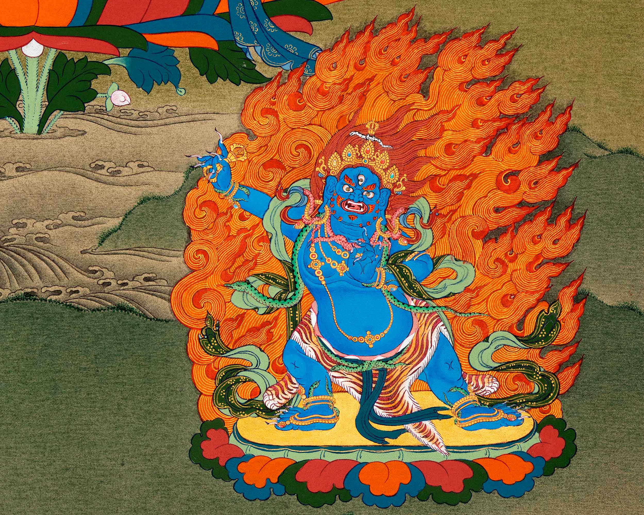 Manjushri Art With Chenrezig and Vajrapani | Bodhisattva Thangka