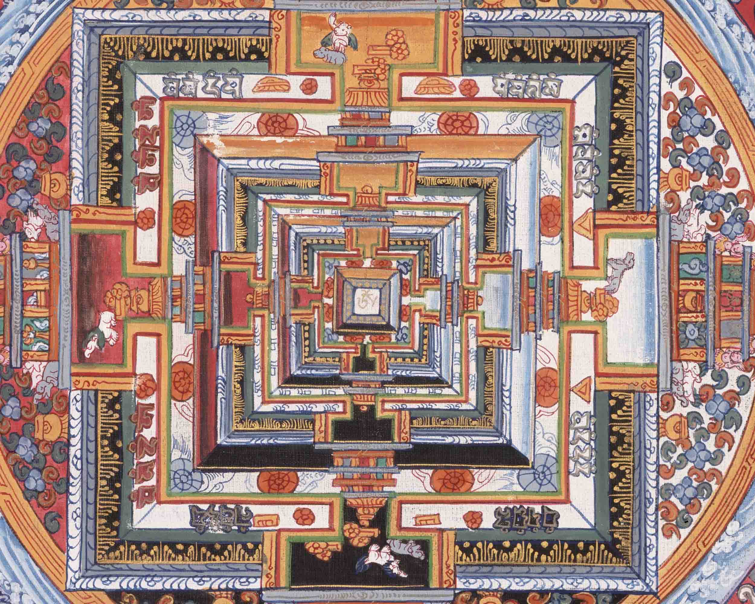 Kalachakra Mandala With Dragon Border | Religious Buddhist Thangka