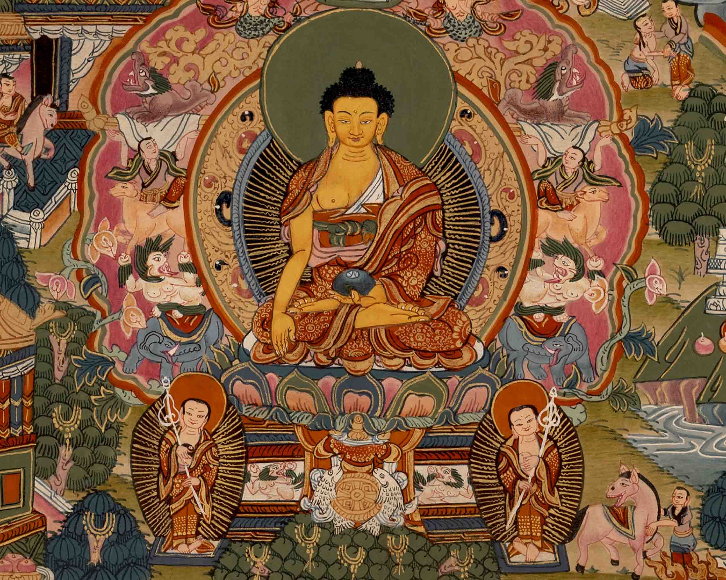 Life Story Of Shakyamuni Buddha | Traditional Tibetan Thangka | Wall Decors