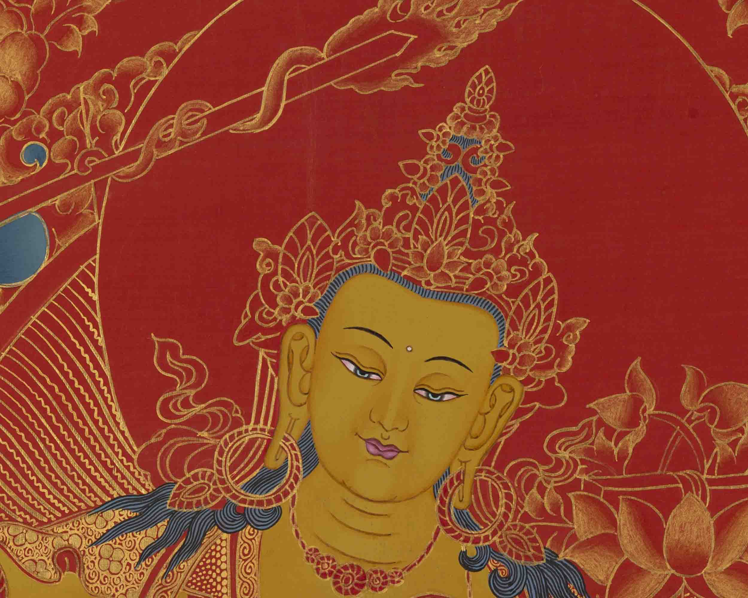 Manjushree Thangka | 24K Gold Style Painting | Religious Wall Decors