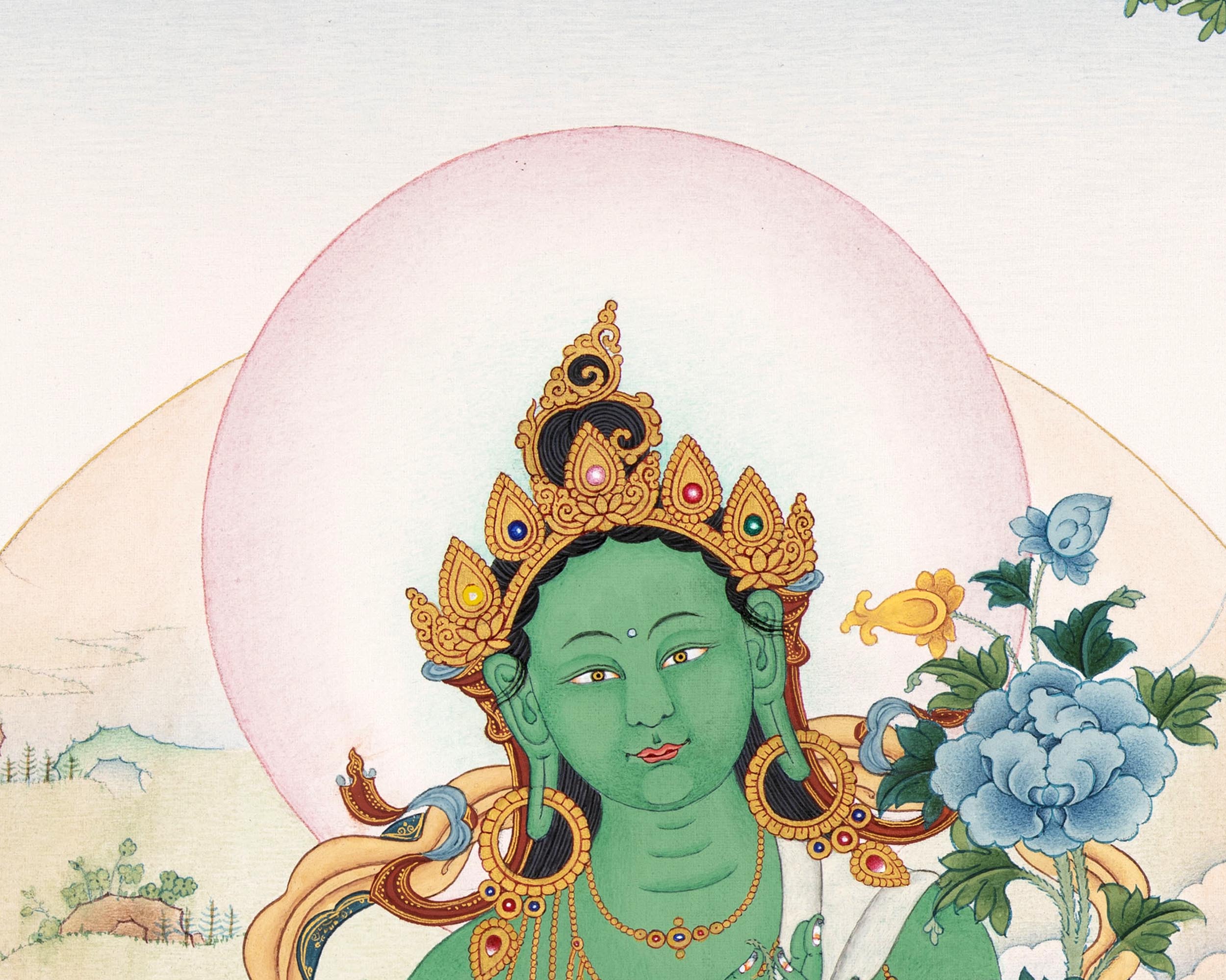 Green Tara Goddess | Traditionally Hand Painted Mother Tara Thangka