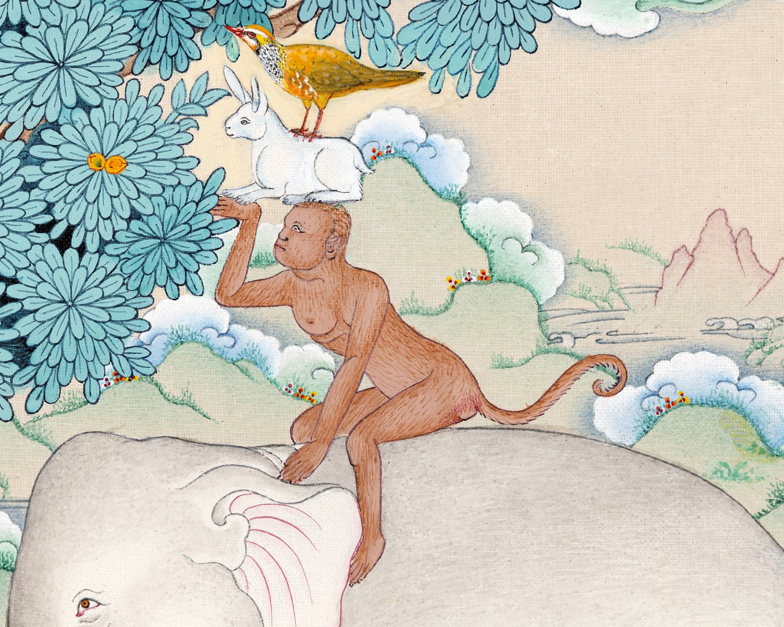 The Four Harmonious Friends | Honoring the Age | Tibetan Thangka