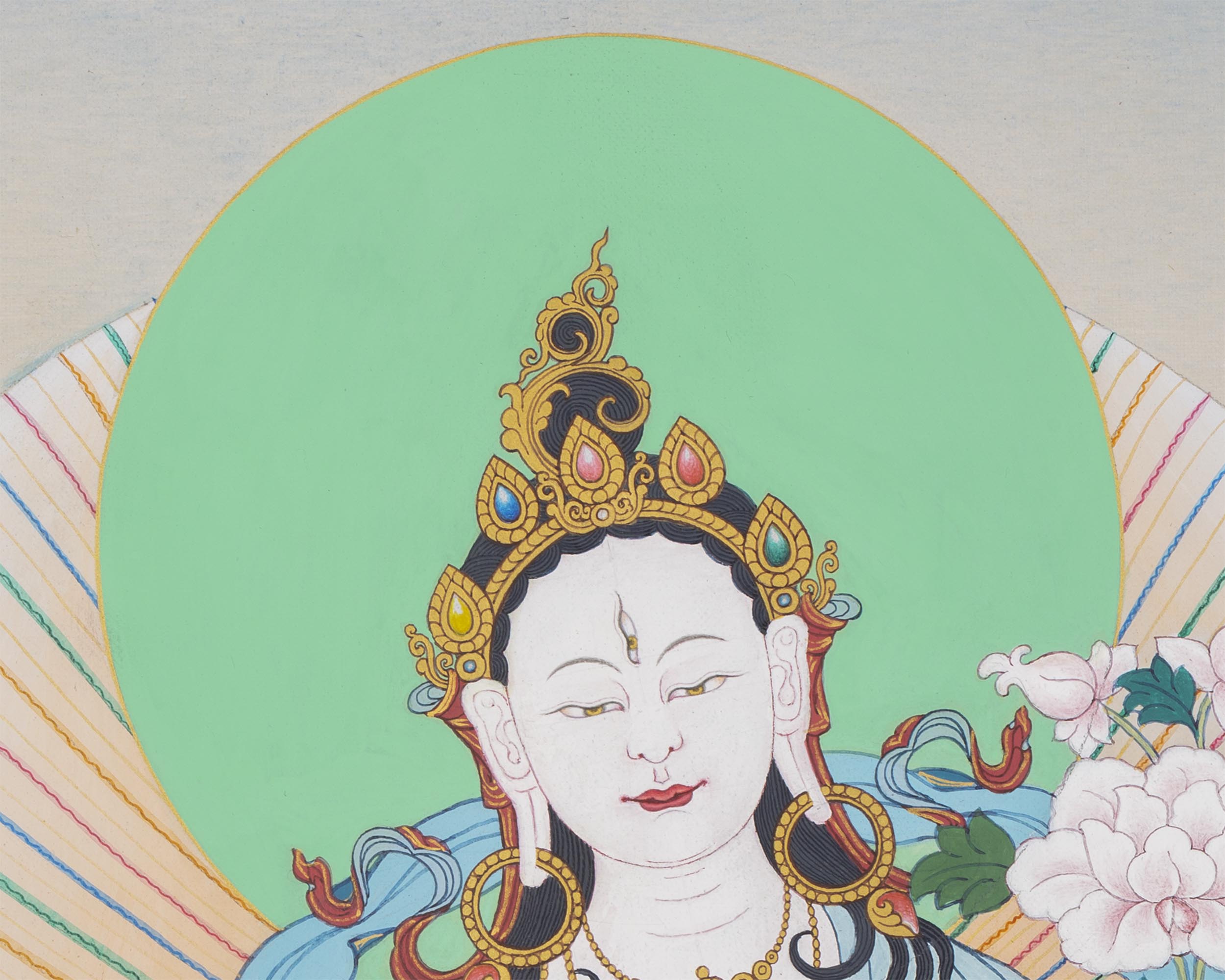 White Tara With Amitayus and Namgyalma Thangka | Tibetan Thangka Painting | Vajrayana Art