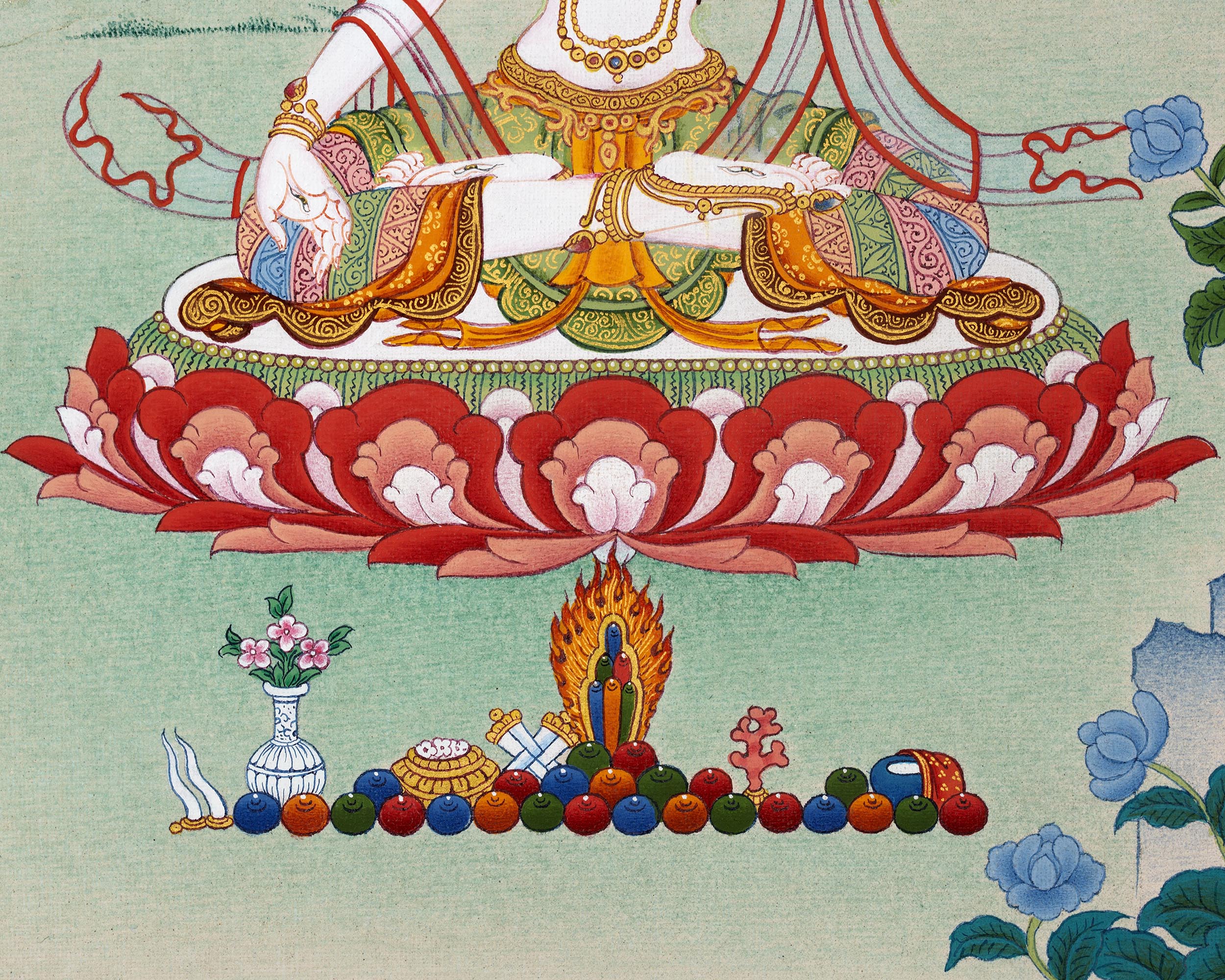 White Tara Thangka, Hand Painted Tara Painting, Tibetan Buddhist Art, Vajrayana painting