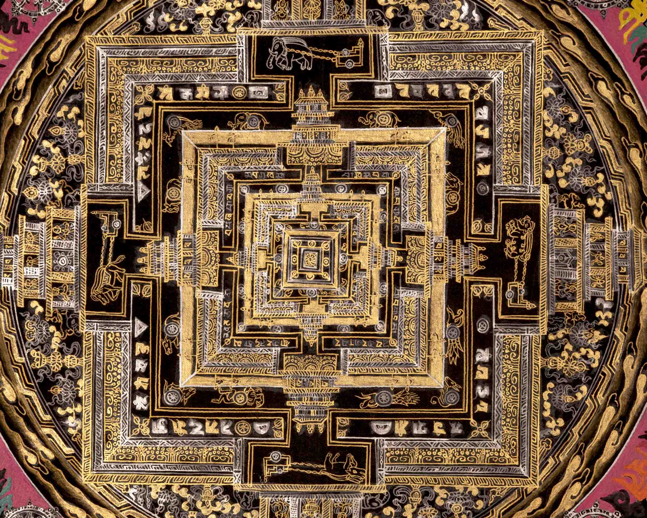 Kalachakra Mandala Thangka | Full 24K Gold Style Art | Religious Wall Decors