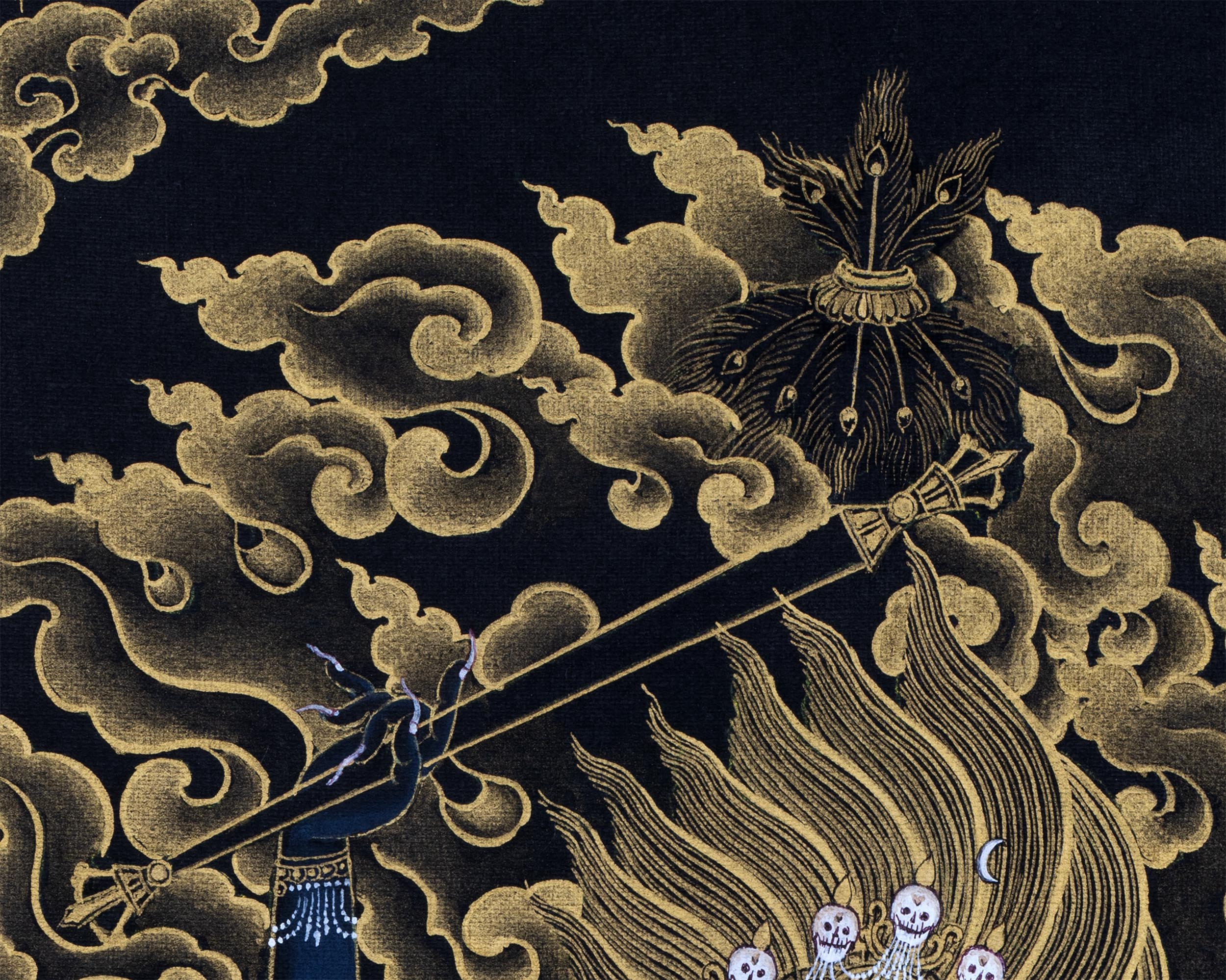 Shri Devi Magzor Gyalmo Thangka | Motherly Buddhist Protector | Black And Gold Art