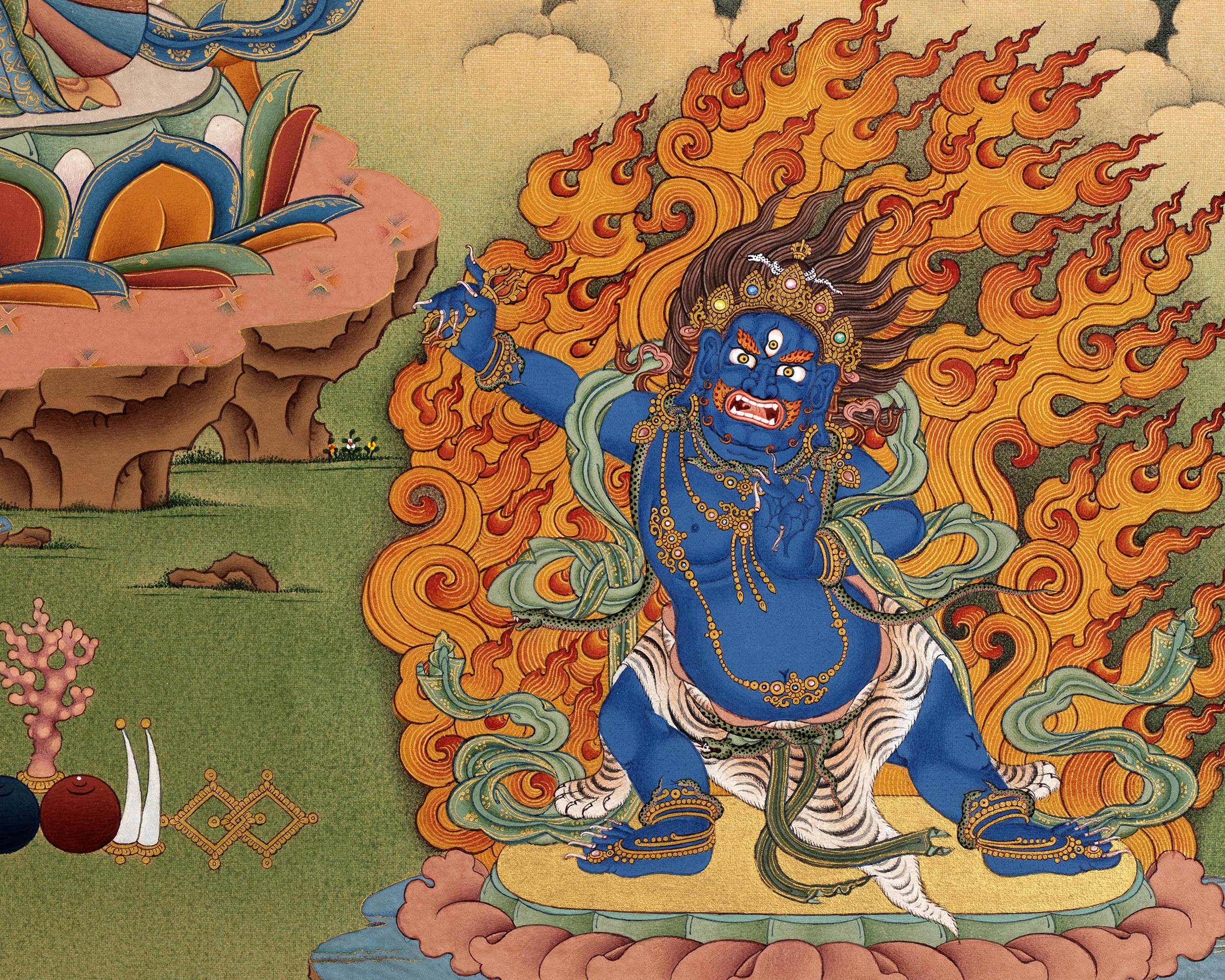 Bodhisattva Thangka | Chenrezig, Manjushri, Vajrapani | 24K Gold Tibetan Art