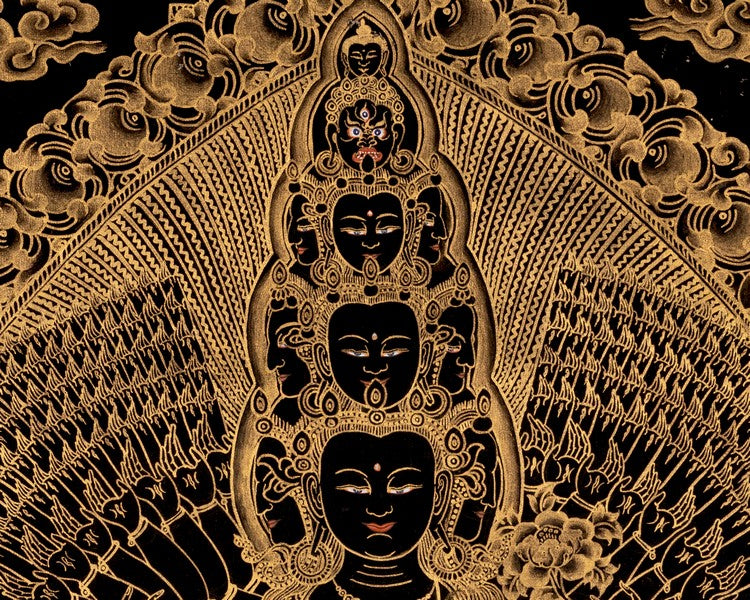 Black Gold 1000Armed Avalokiteshvara | Wall Hanging Thangka