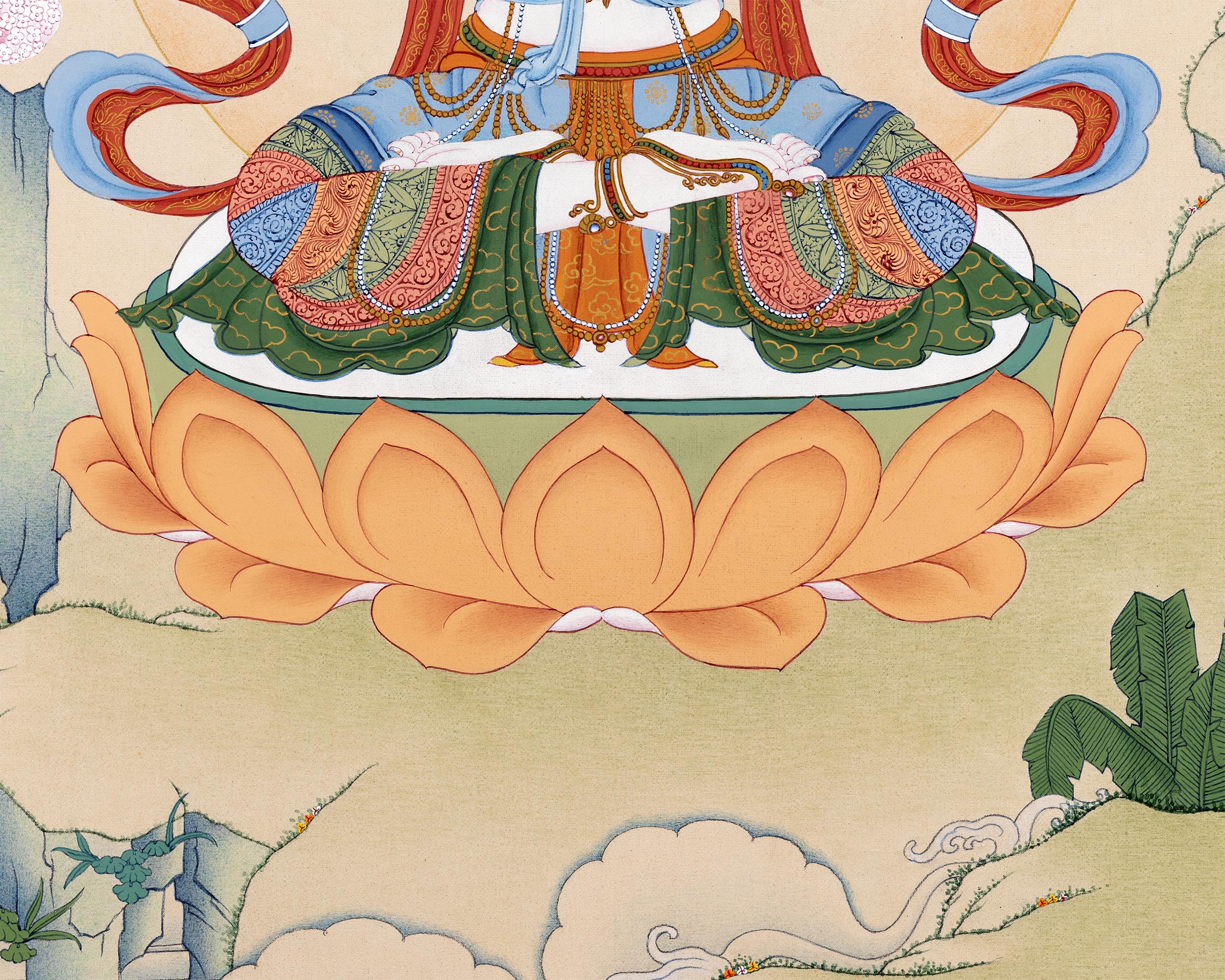 Four-Armed Chenrezig Thangka | Tibetan Bodhisattva Art