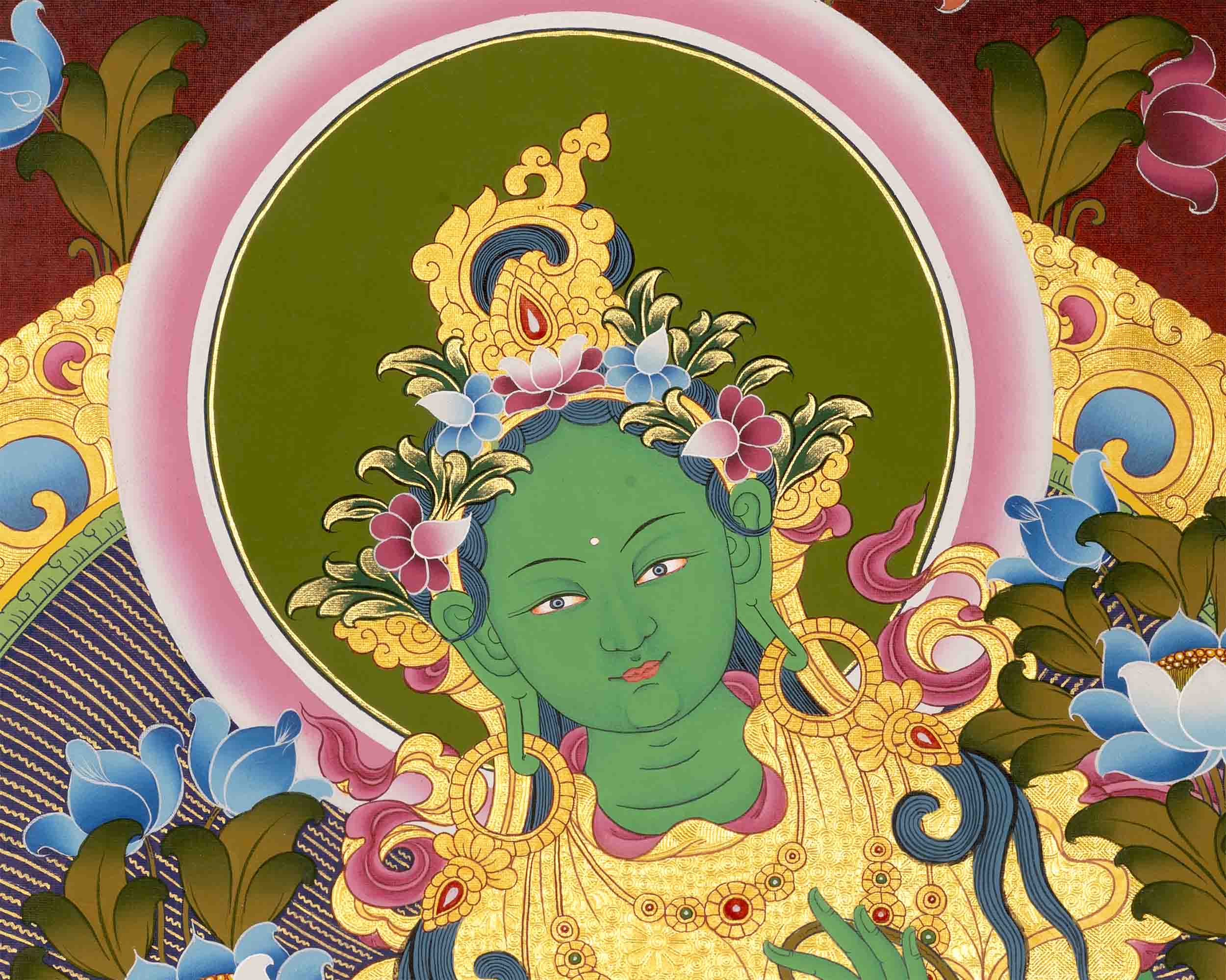 Green Tara Thangka Painting | Traditional Buddhist Art