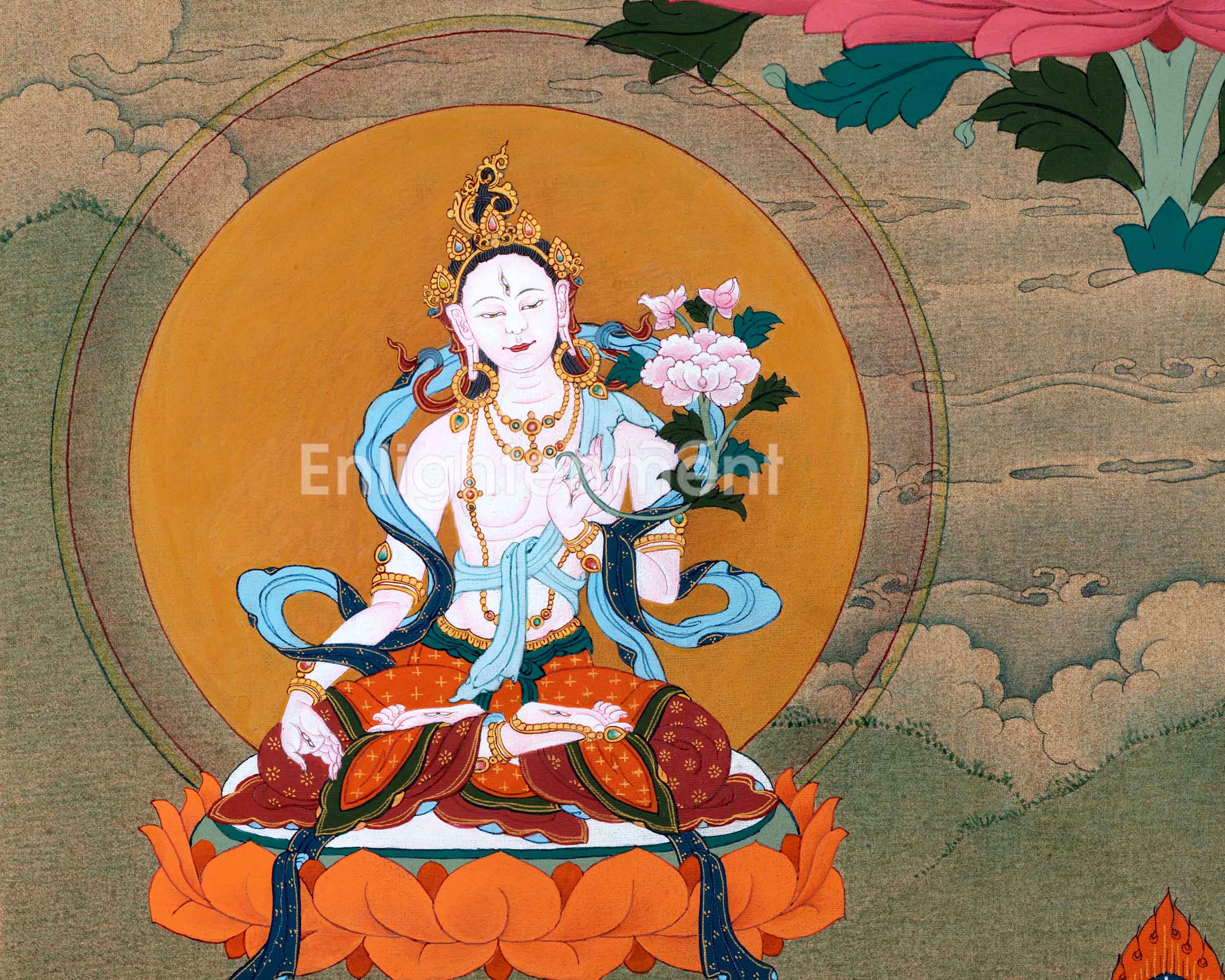 Amitayus With White Tara & Namgyalma | Hand-Painted Thangka For Amitayus Buddha Mantra Practice