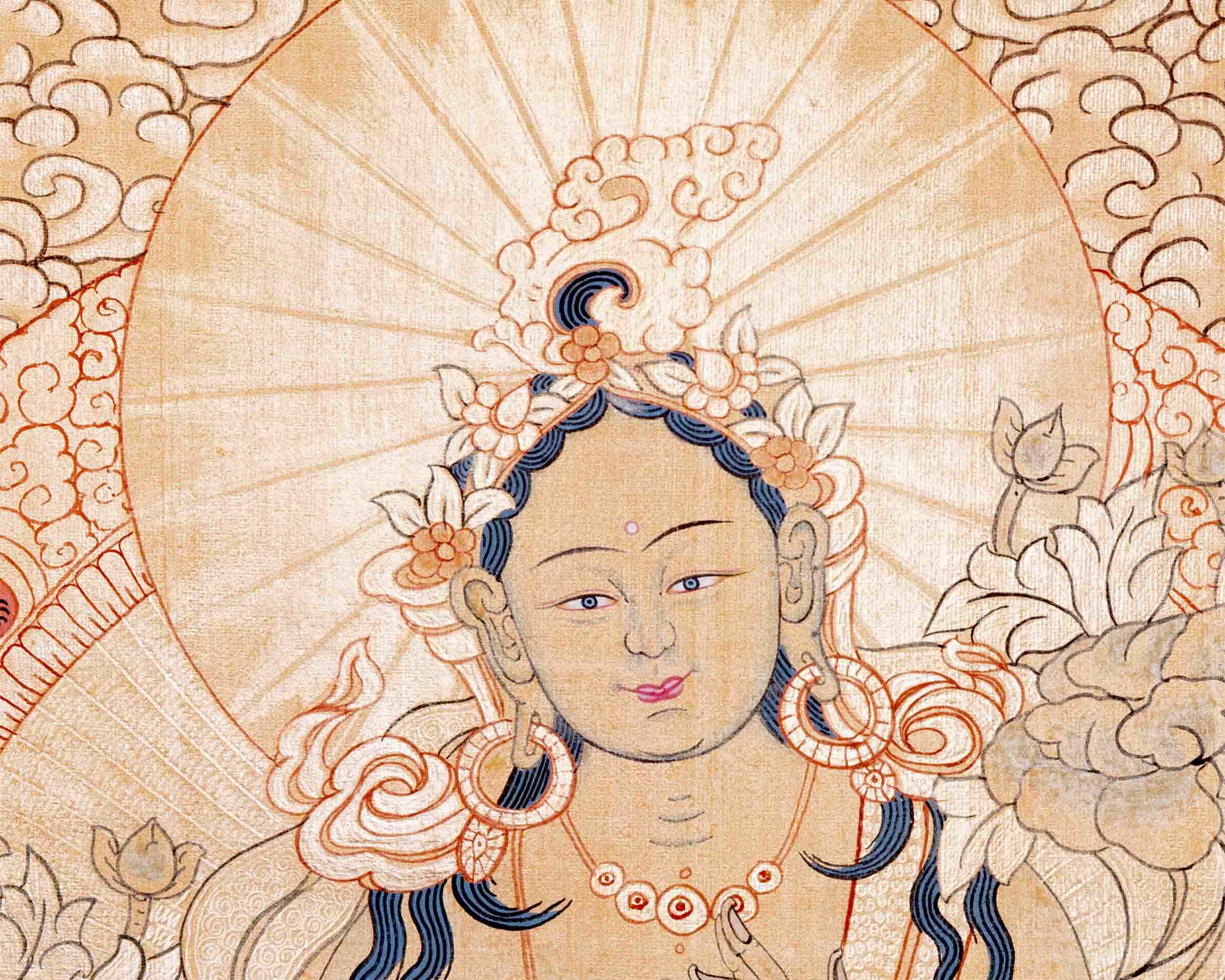 Green Tara Gold Thangka | Wall Hanging Healing Art