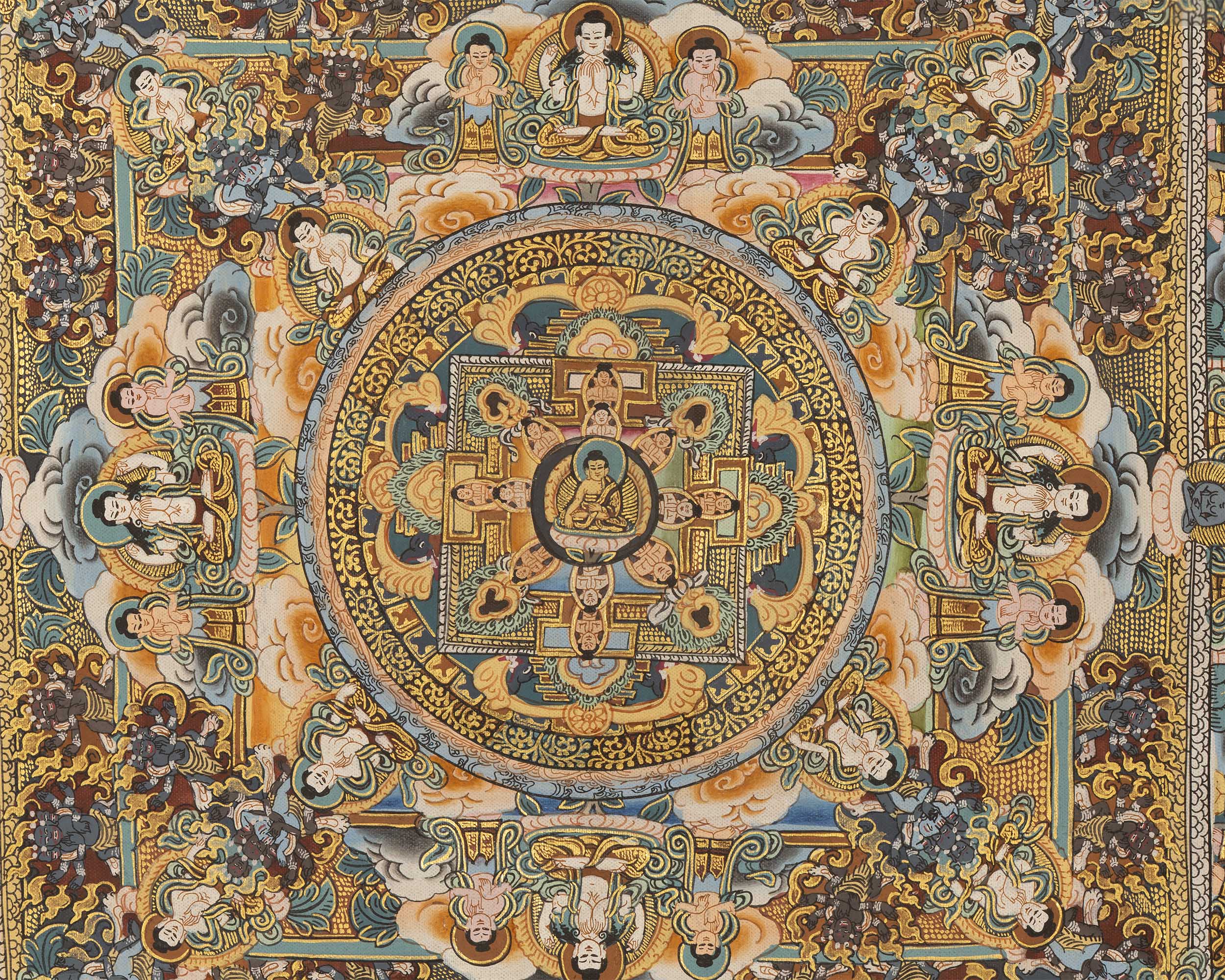Mandala Buddha Thangka | Vintage Original Hand-Painted Thangka