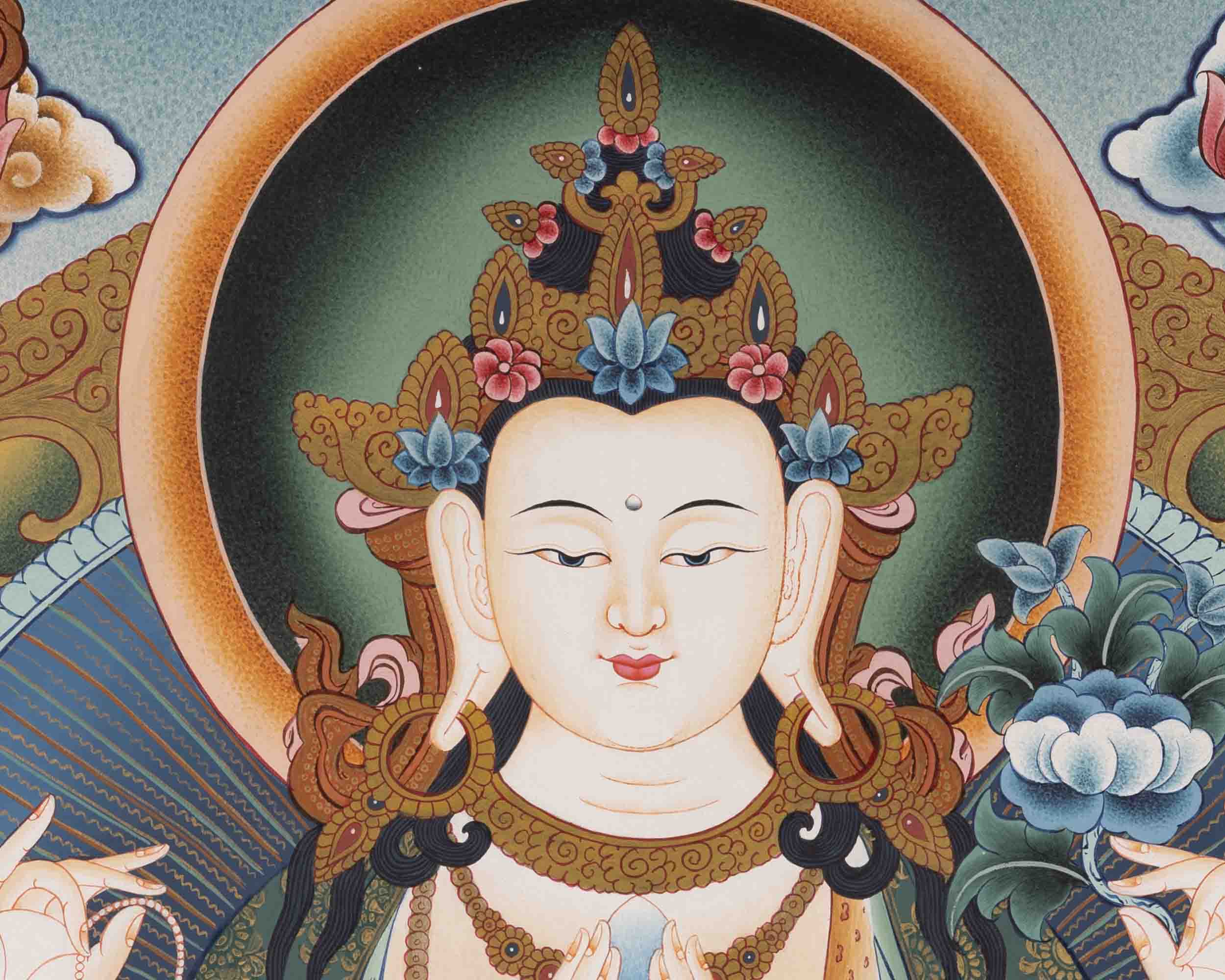 Handpainted Avalokiteshvara Chengrezig | Yoga Meditation Canvas Art