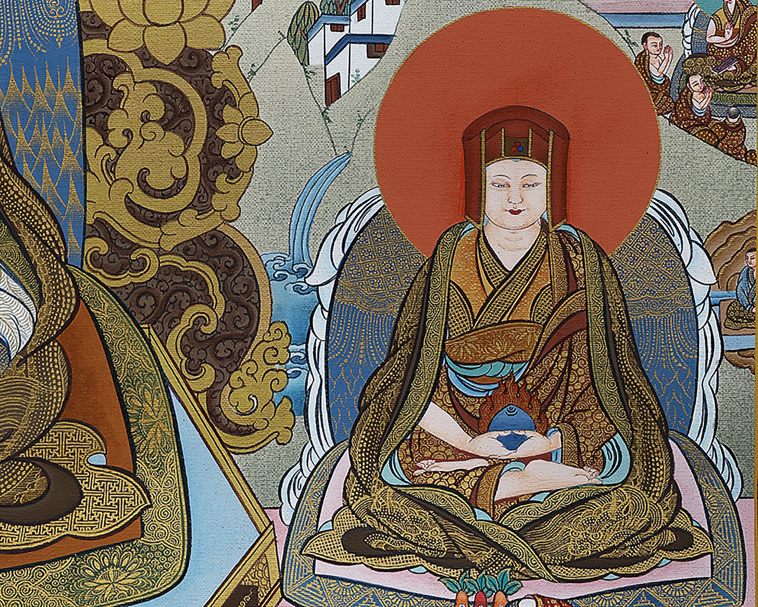 Rare Marpa Milarepa Thangka, Kagyu Lineage Master, Himalayan Vajrayana Buddhist Art