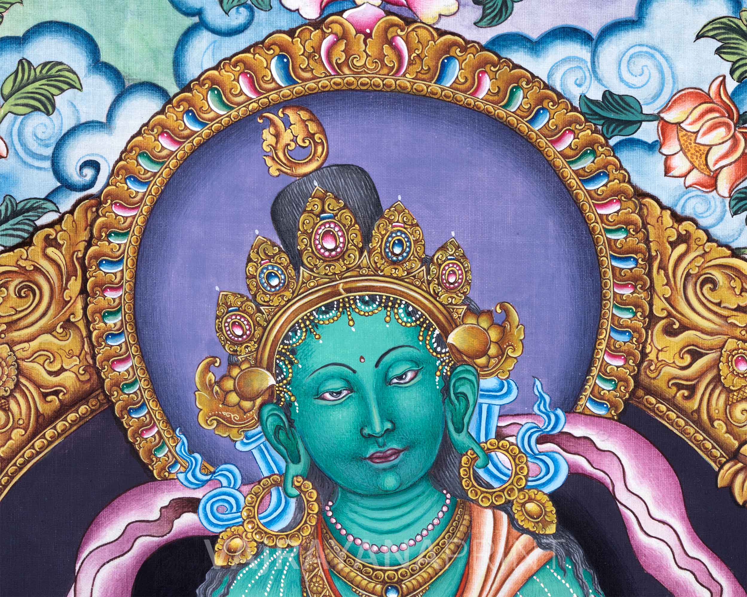 Green Tara Buddha Goddess High-Quality Giclee Print | Traditional Nepali Deity Art