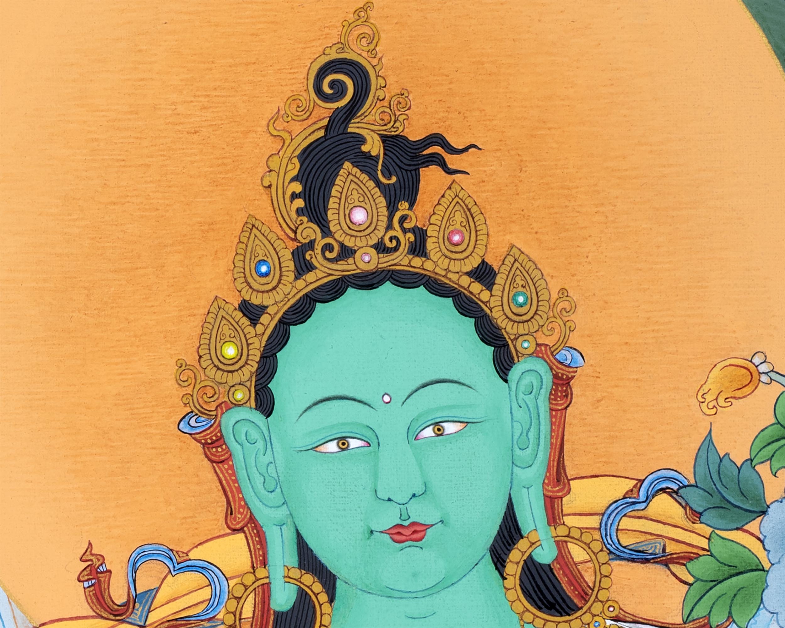 Green Tara Art | Female Buddha Thangka | Bodhisattva