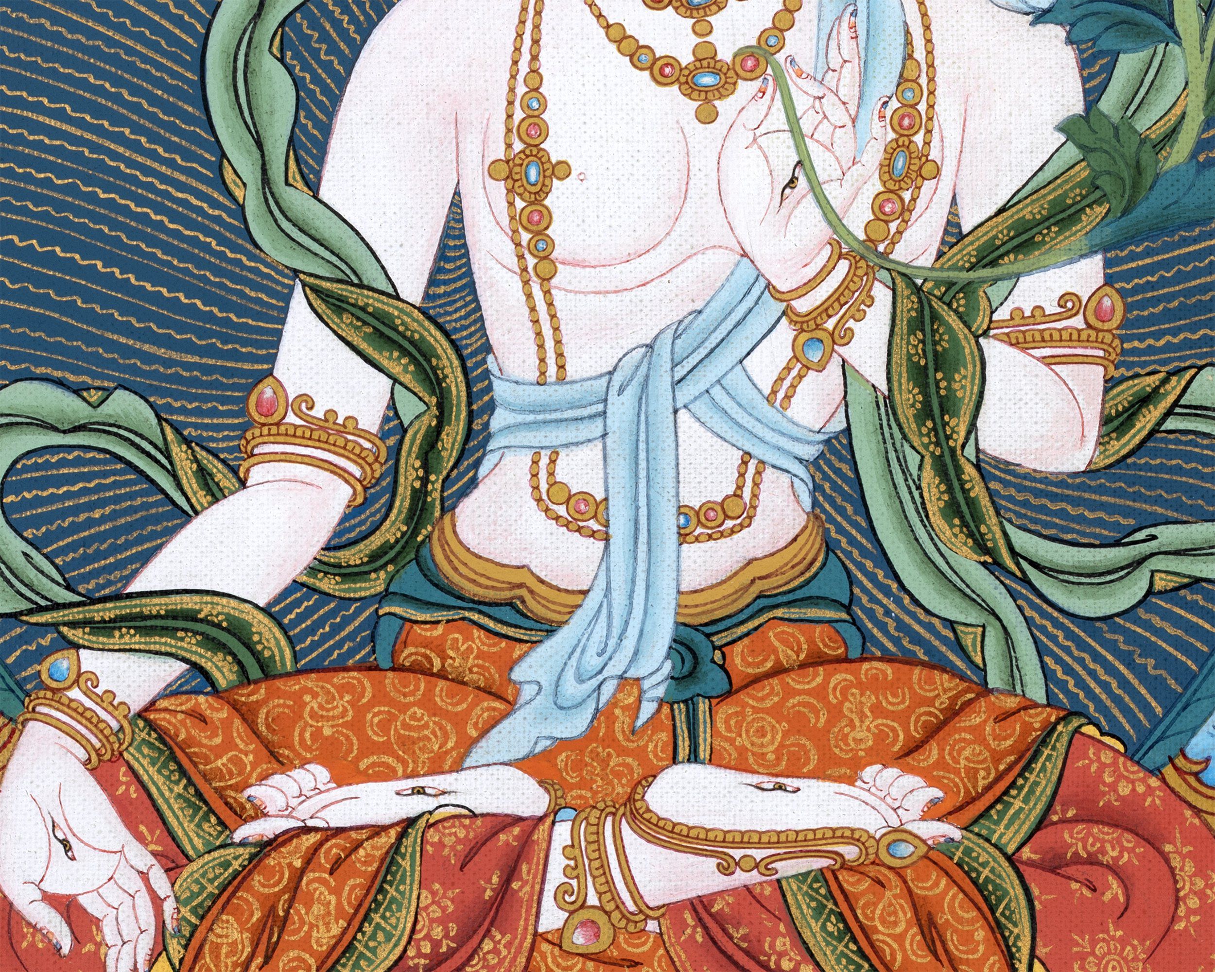 White Tara Thangka | Hand-Painted Drolma Painting | Female Bodhisattva