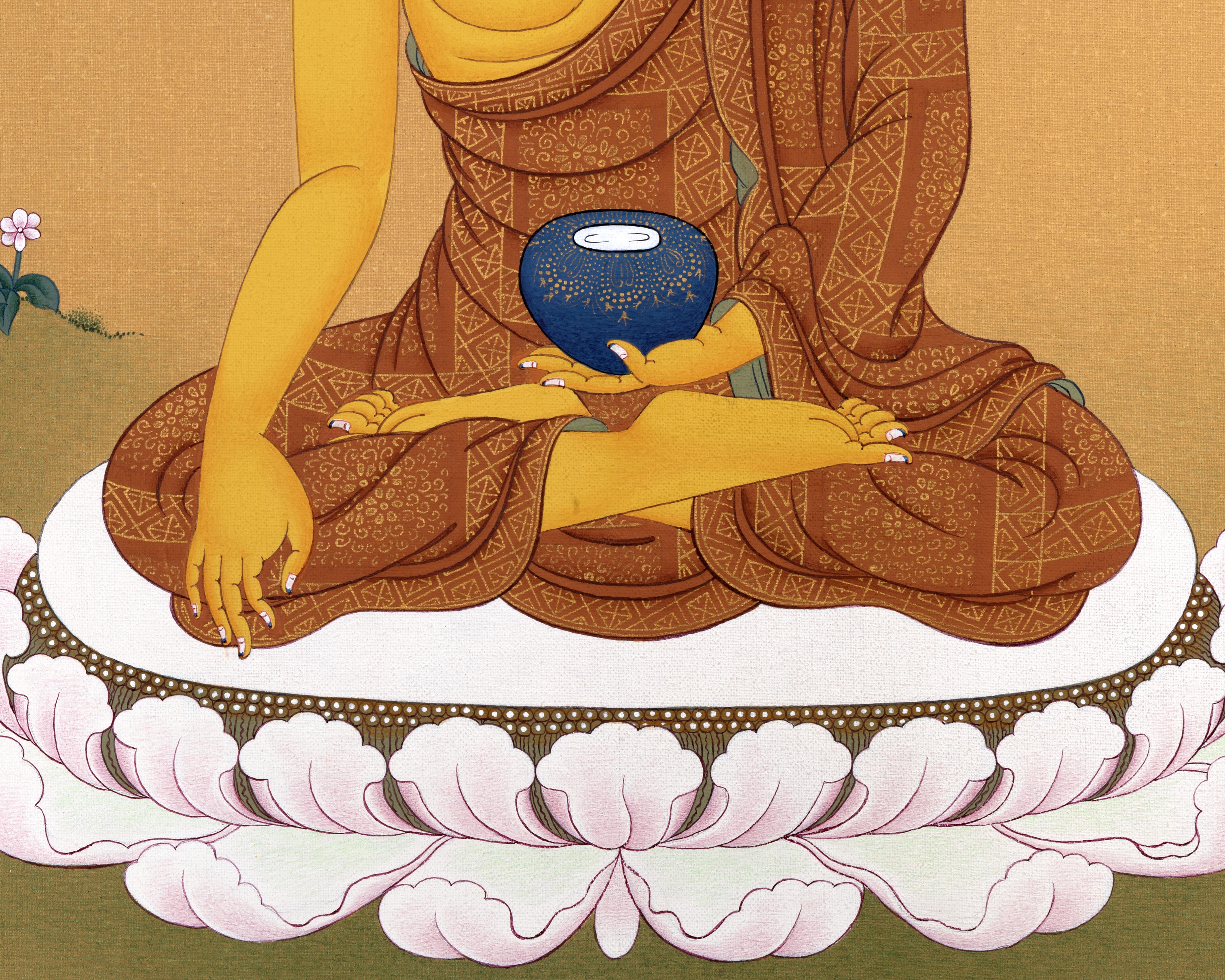 Shakyamuni Buddha, Vajrayana Thangka, Tibetan Thangka in Natural Stone Colors