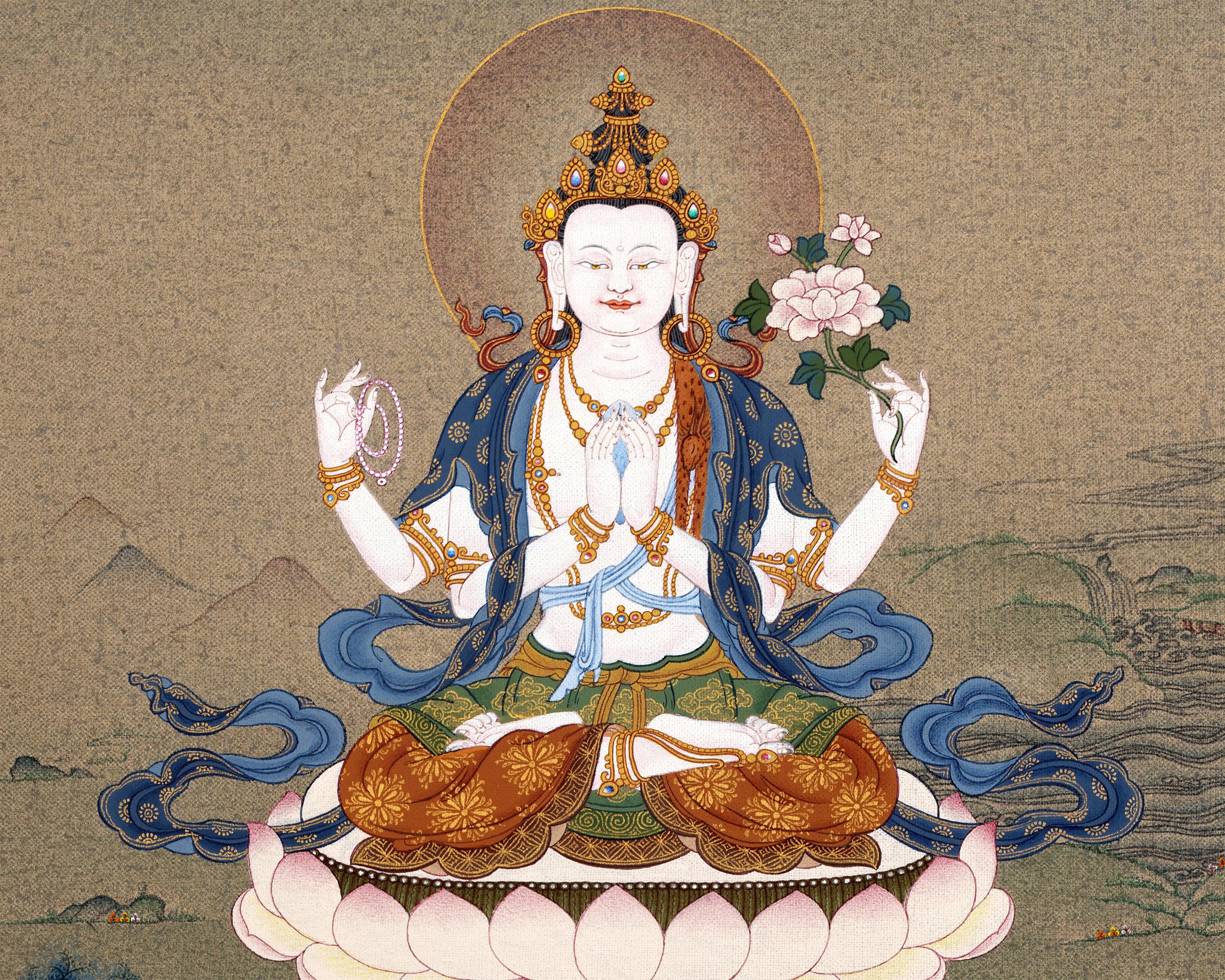 Bodhisattva Chenrezig Thangka | Tibetan Avalokiteshvara Painting