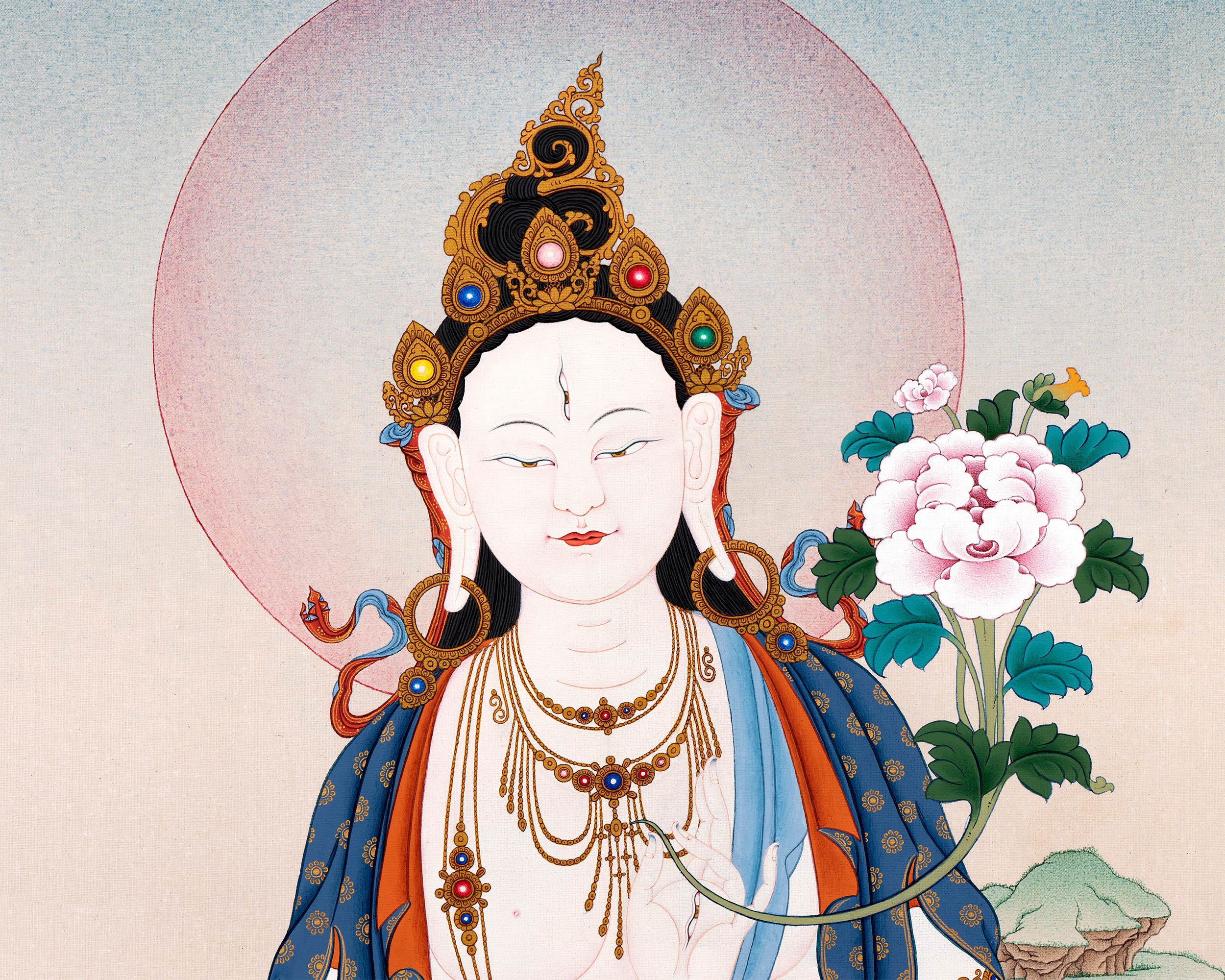 White Tara Traditional Thangka Print | High Quality Digital Canvas Print