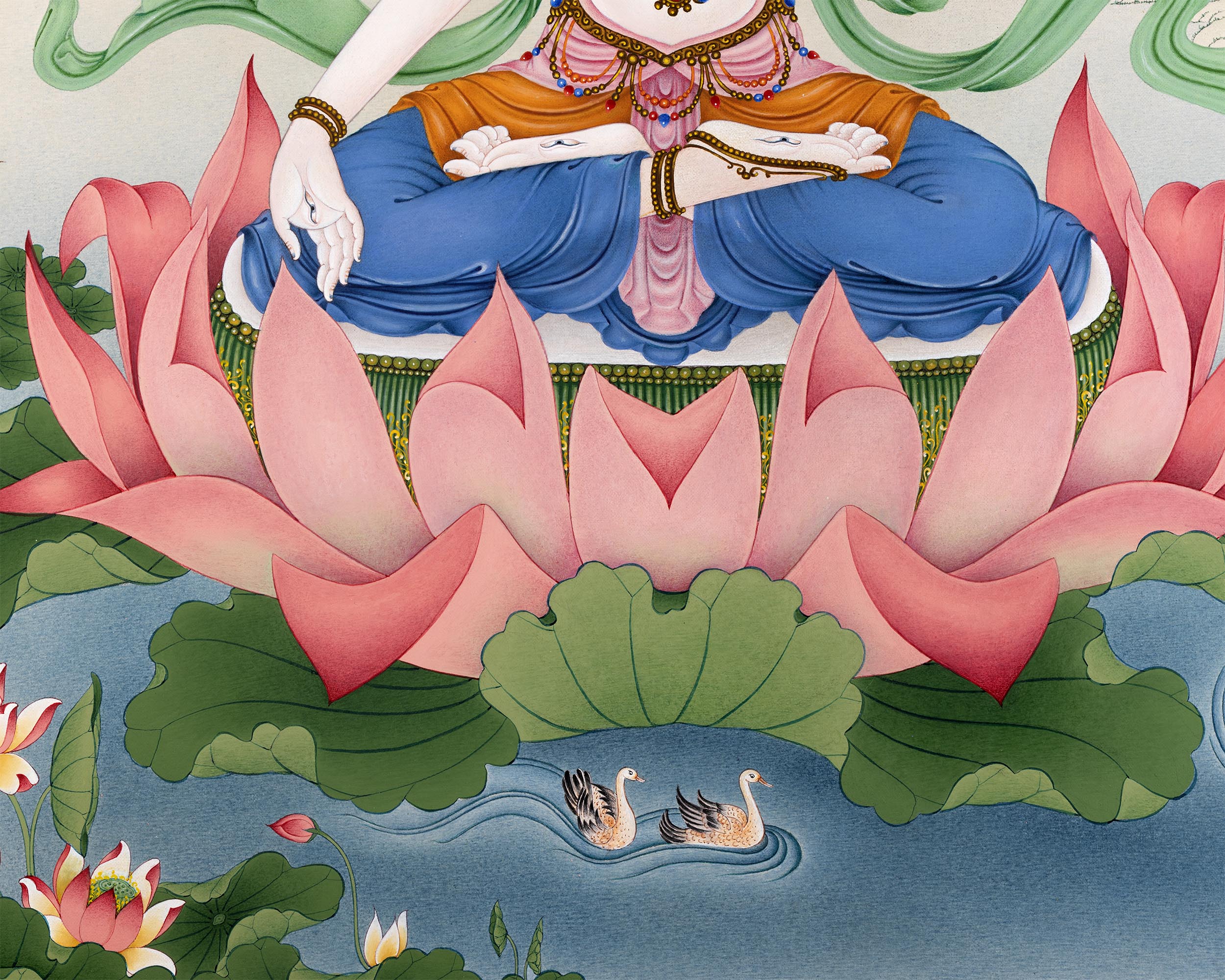 White Tara Thangka | Traditional Tibetan Stone Color White Tara Painting